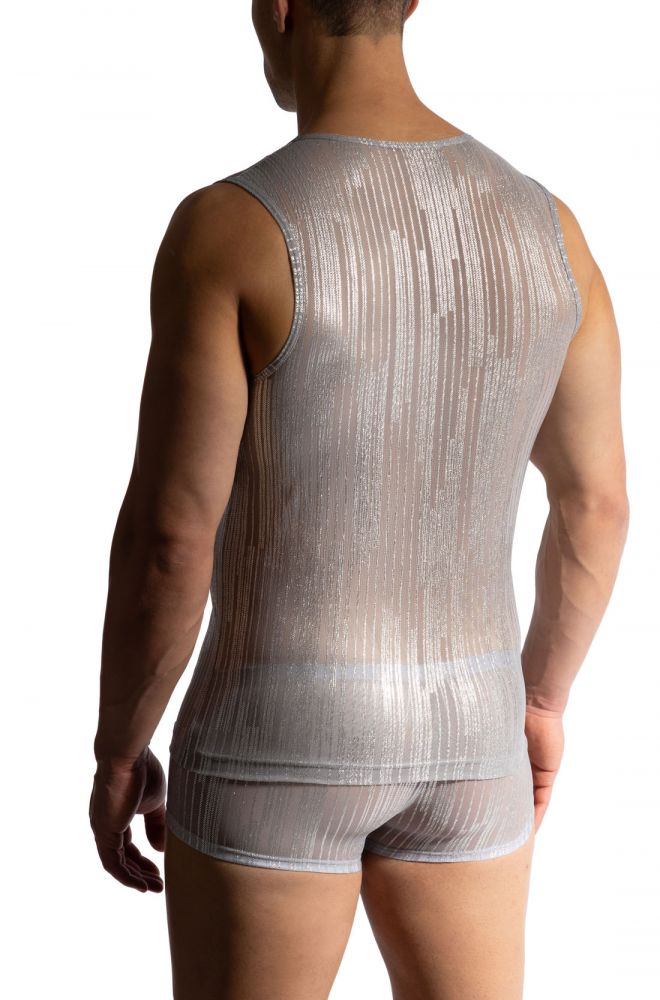 Tank Top M2464 – transparentes Herren-Tanktop aus Tüll mit Silber-Glitzerstreifen - MANSTORE - Shop Deutschland Noodosz