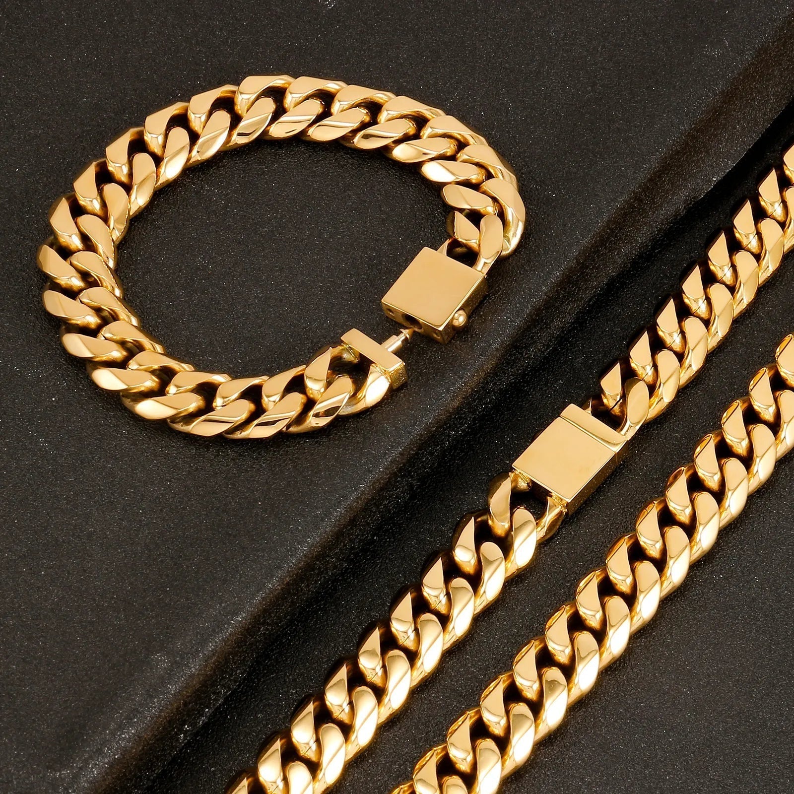 16mm Goldene Miami Curb Cuban Link Kette aus 316L - Edelstahl - Hip Hop Halskette - noodosz - NiZED -