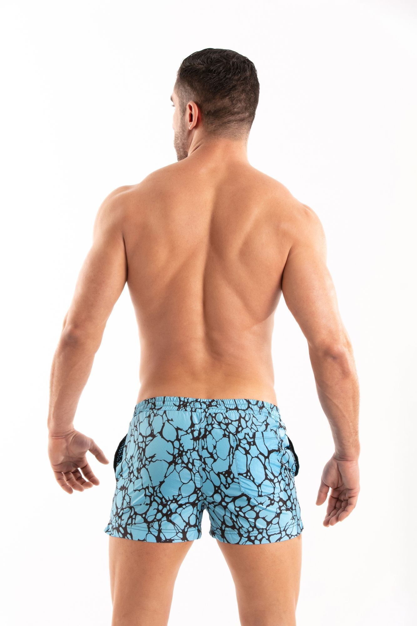 Printed Mid Thigh Swim Short Blue