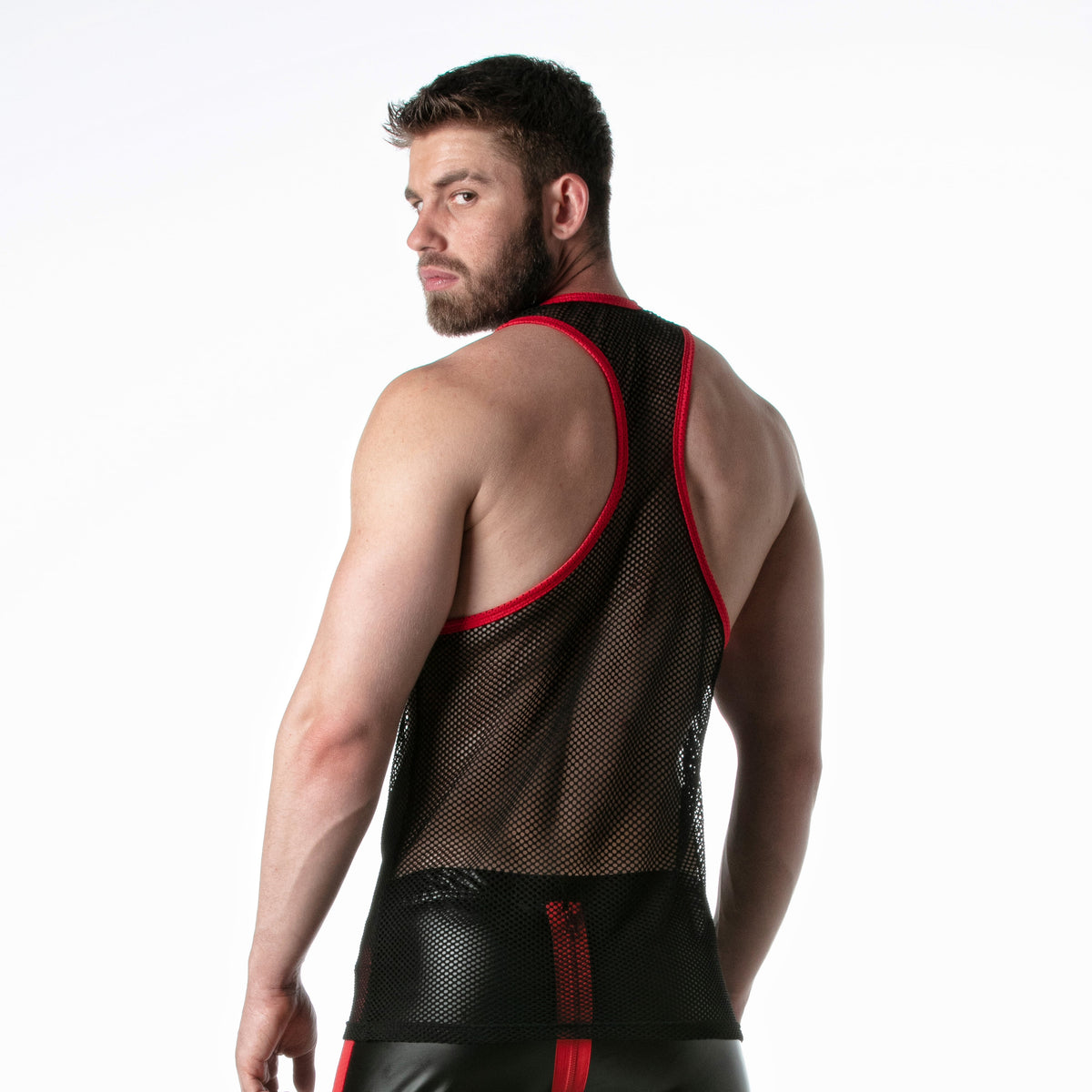 Schwarzes Mesh-Tanktop mit roten Details – 1