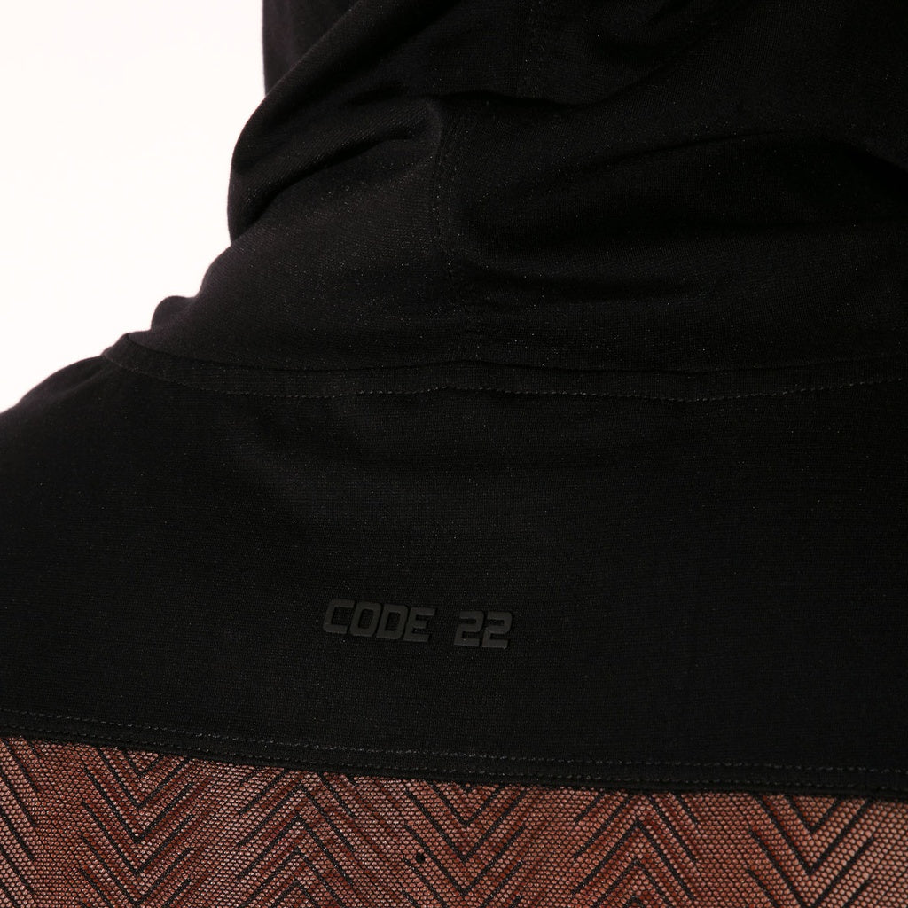 CODE 22 SHEER STRIPE SLEEVESS HOODY 9630, sleeveless hooded shirt