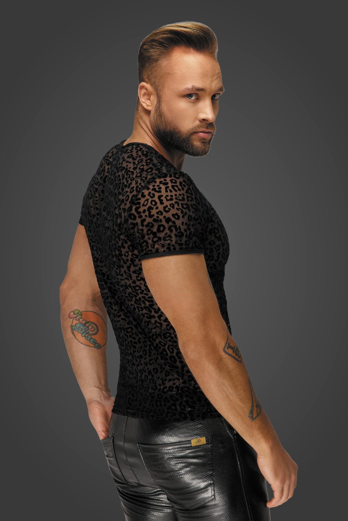 Leopard Flock T-Shirt H071 - 3XL - Noir Handmade Men - Shop Deutschland Noodosz