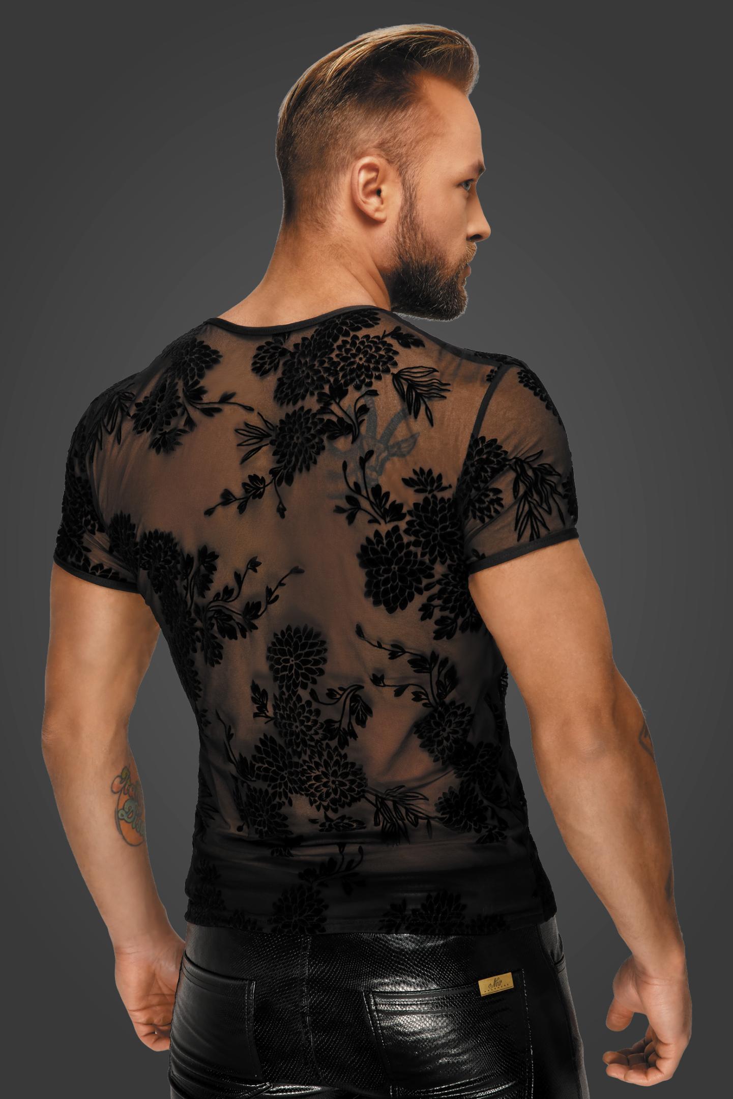 Flower Flock T-Shirt H073 - 3XL - Noir Handmade Men - Shop Deutschland Noodosz