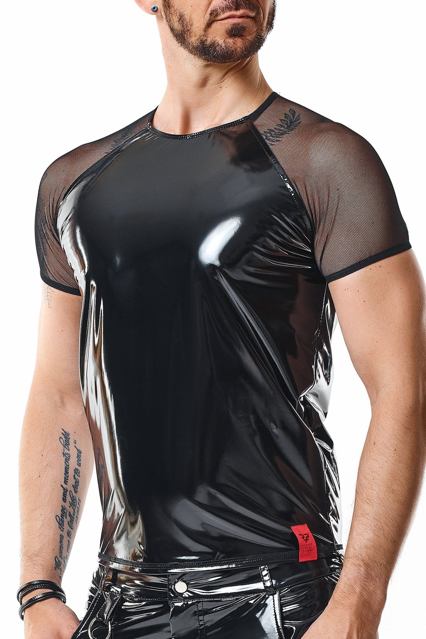 scharzes Lack Herren T-Shirt RMSanti - 2XL - Regnes Fetish Planet - Shop Deutschland Noodosz