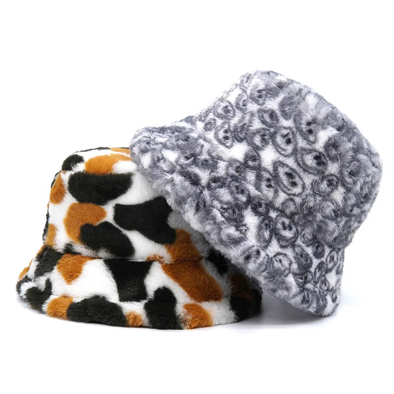 Winter fur bucket cap