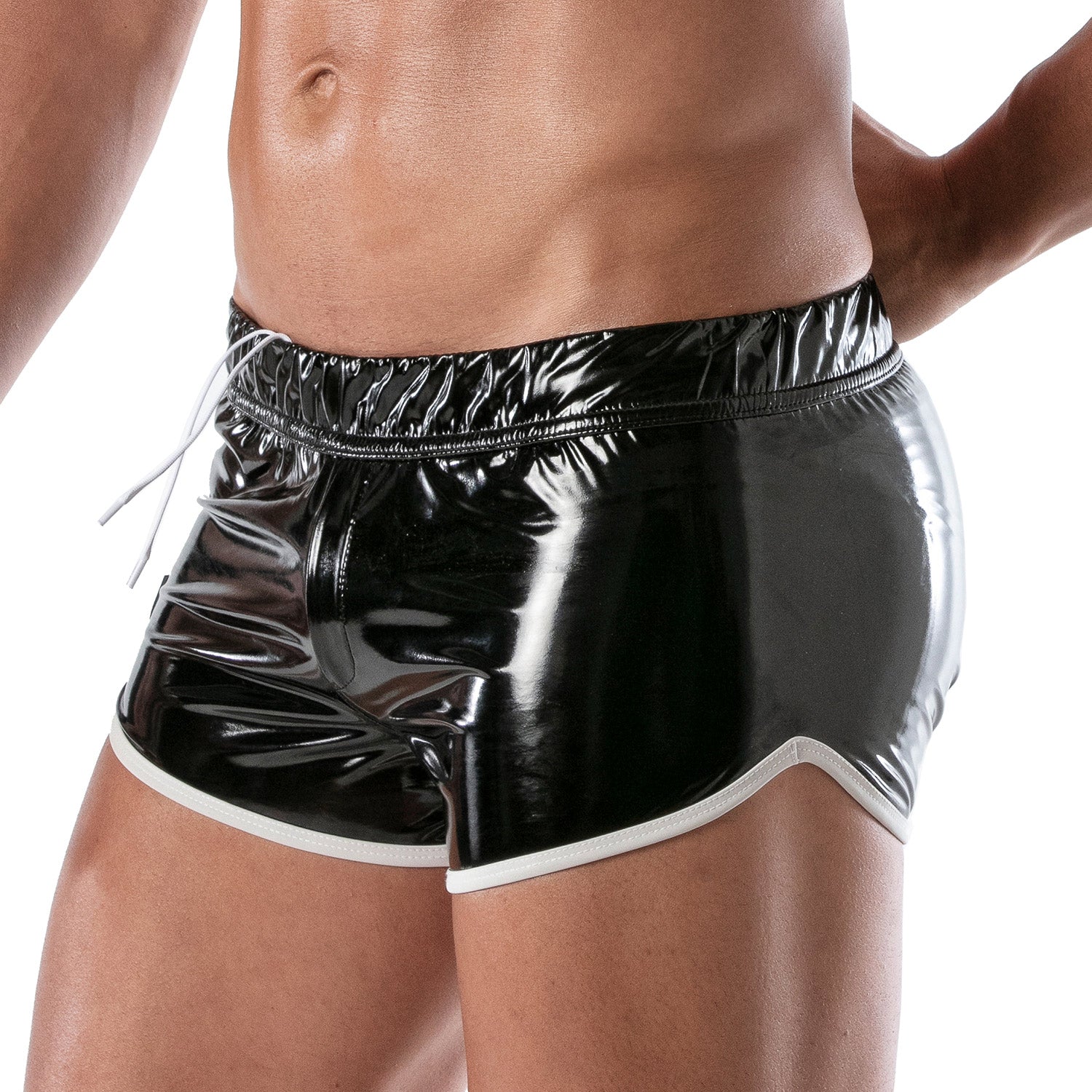 Vinyl Fetish Shorts Black-White