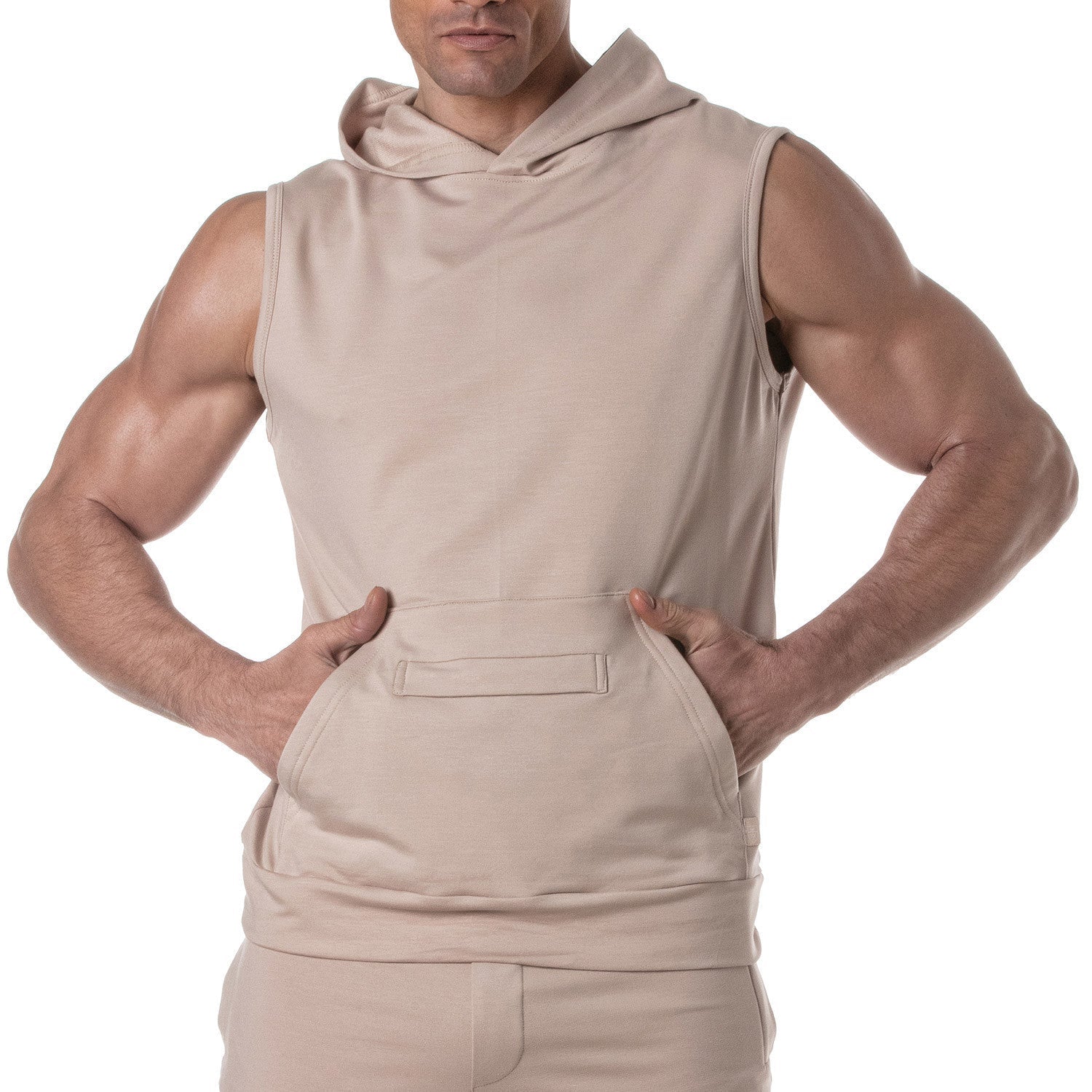 Ärmelloser Bambus - Hoodie – Beige | Designer Sportswear - TOF Paris - Shop Deutschland Noodosz