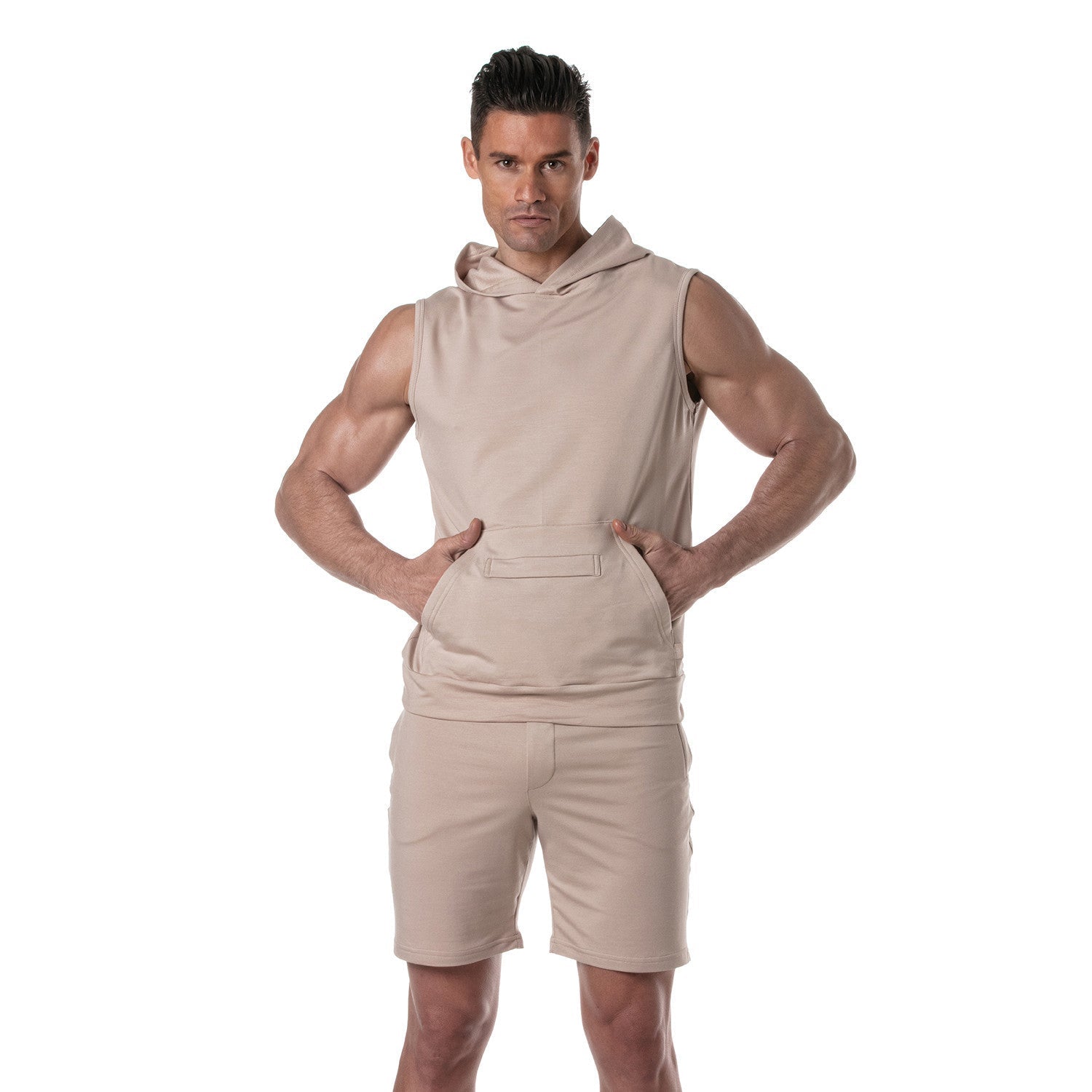 Ärmelloser Bambus - Hoodie – Beige | Designer Sportswear - TOF Paris - Shop Deutschland Noodosz