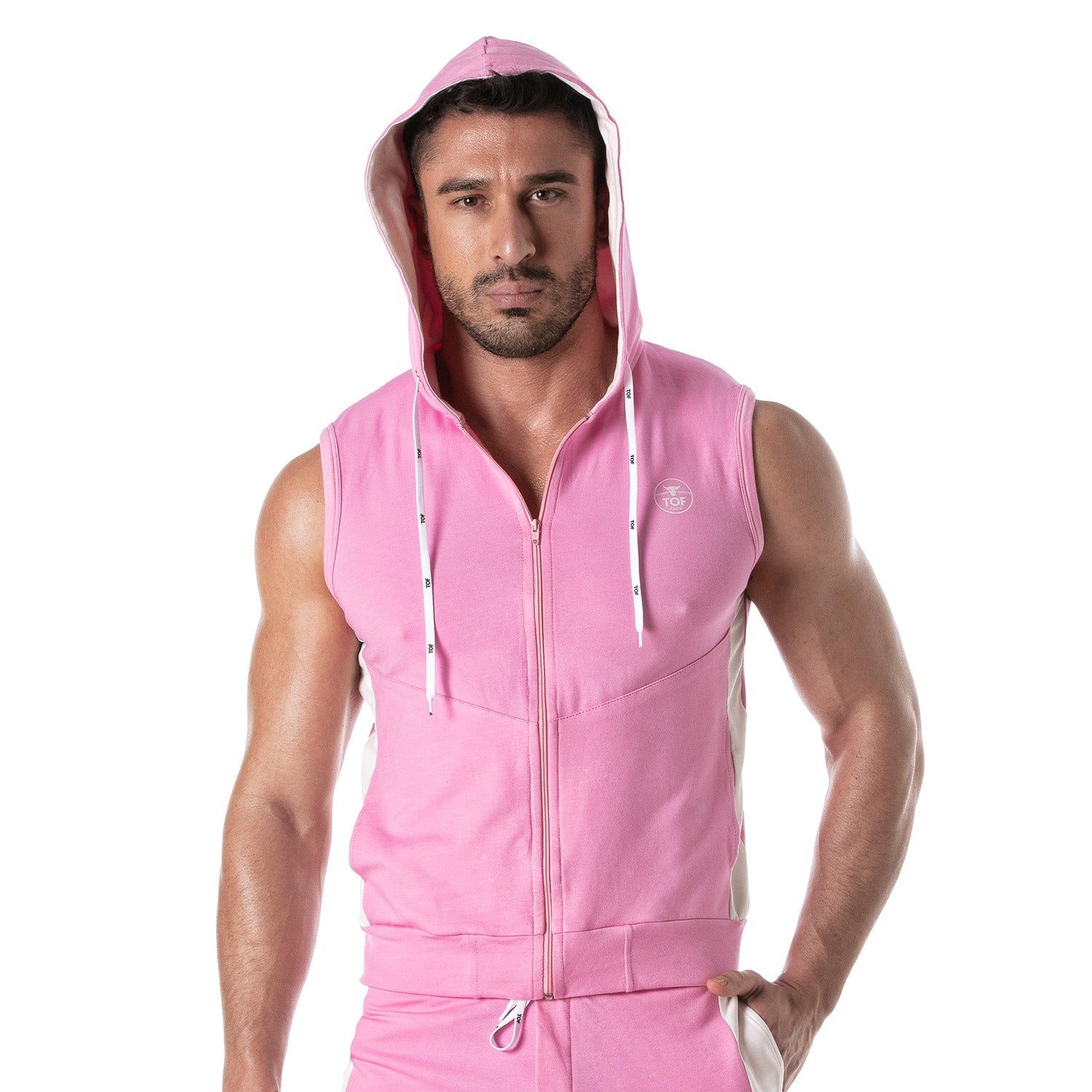 Ärmelloser Hoodie mit Reißverschluss – Pink - TOF Paris - Shop Deutschland Noodosz