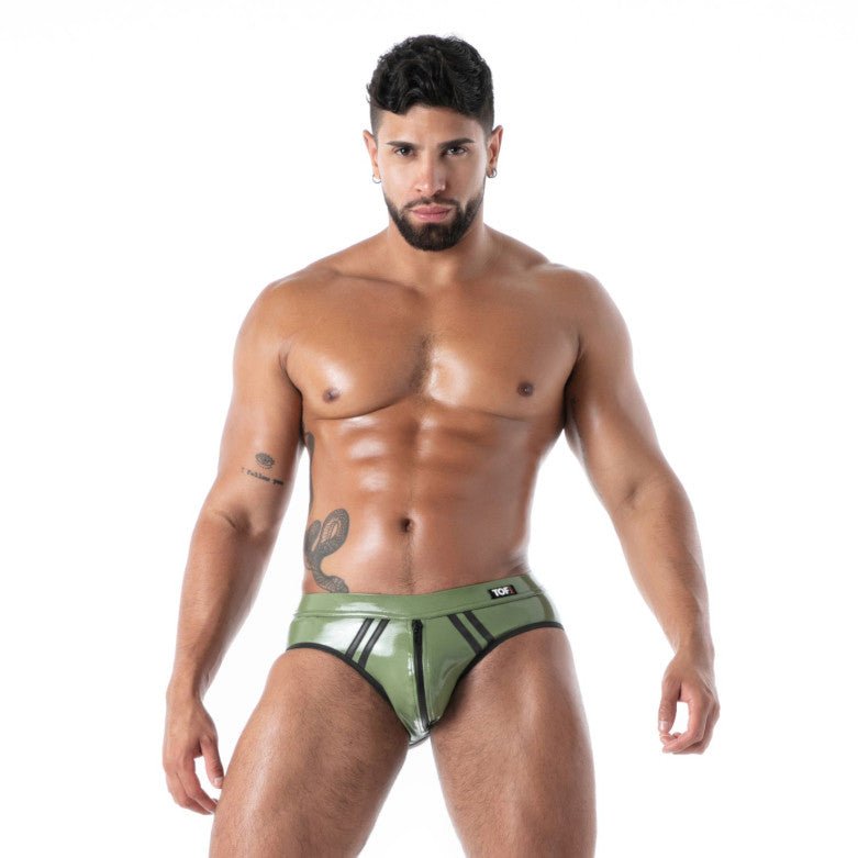 Rückenfreier Slip – Latex „Second Skin“, Khaki - TOF Paris - Shop Deutschland Noodosz