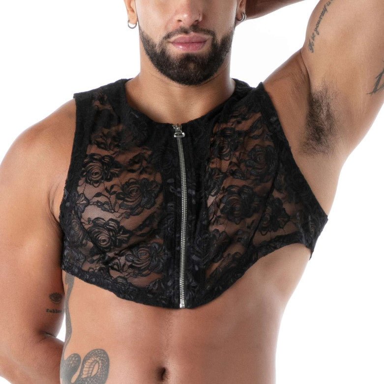 Fluid Lace Zipped Crop Top Black - noodosz - TOF Paris -