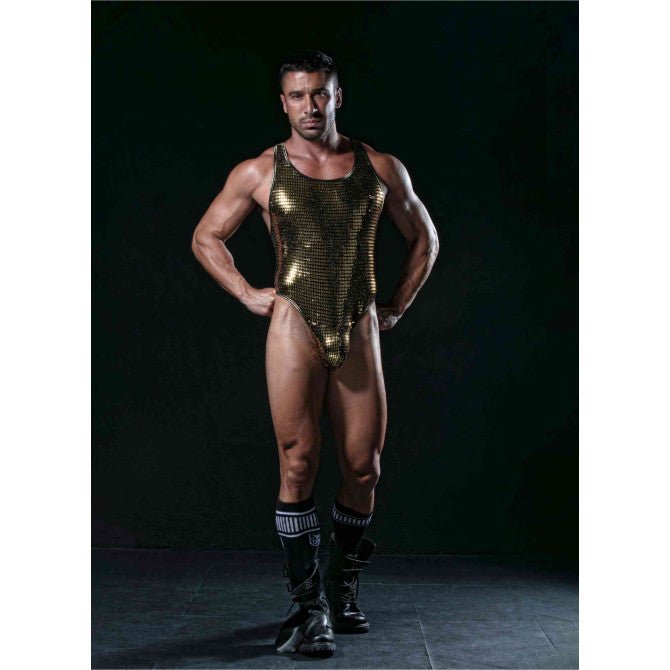 Glitzer - Body - String in Gold – provokant, maskuline Ästhetik · Pariser Handwerkskunst (Fetish Wear / Clubwear / Designer Underwear) für ihn - TOF Paris - Shop Deutschland Noodosz