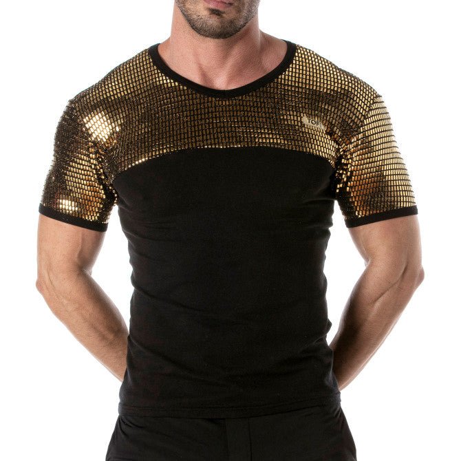 Goldenes Glitzer - T-Shirt für Männer – Provokante Clubwear, Fetish Wear & Pariser Handwerkskunst - TOF Paris - Shop Deutschland Noodosz