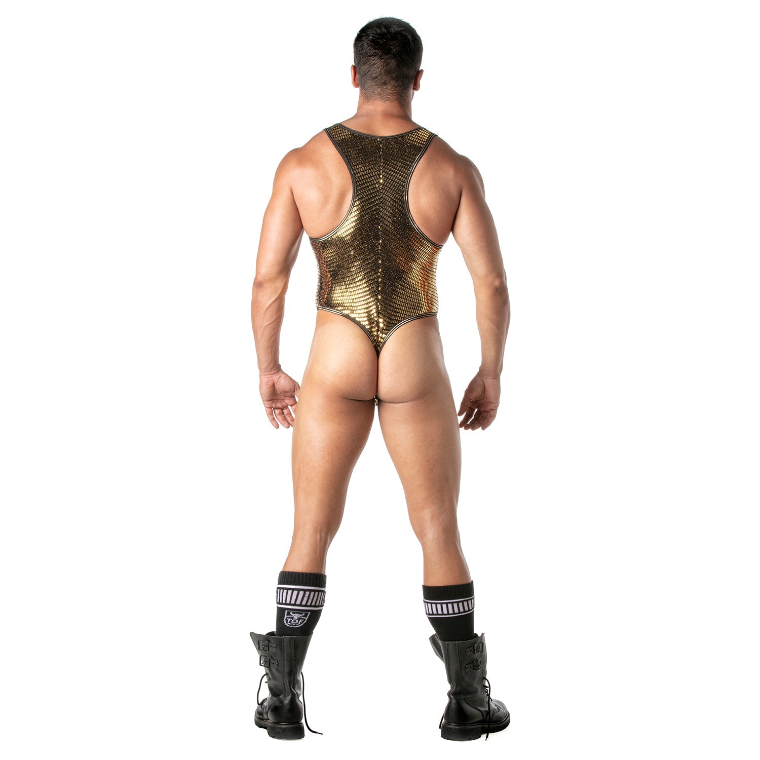 Glitzer - Body - String in Gold – provokant, maskuline Ästhetik · Pariser Handwerkskunst (Fetish Wear / Clubwear / Designer Underwear) für ihn - TOF Paris - Shop Deutschland Noodosz