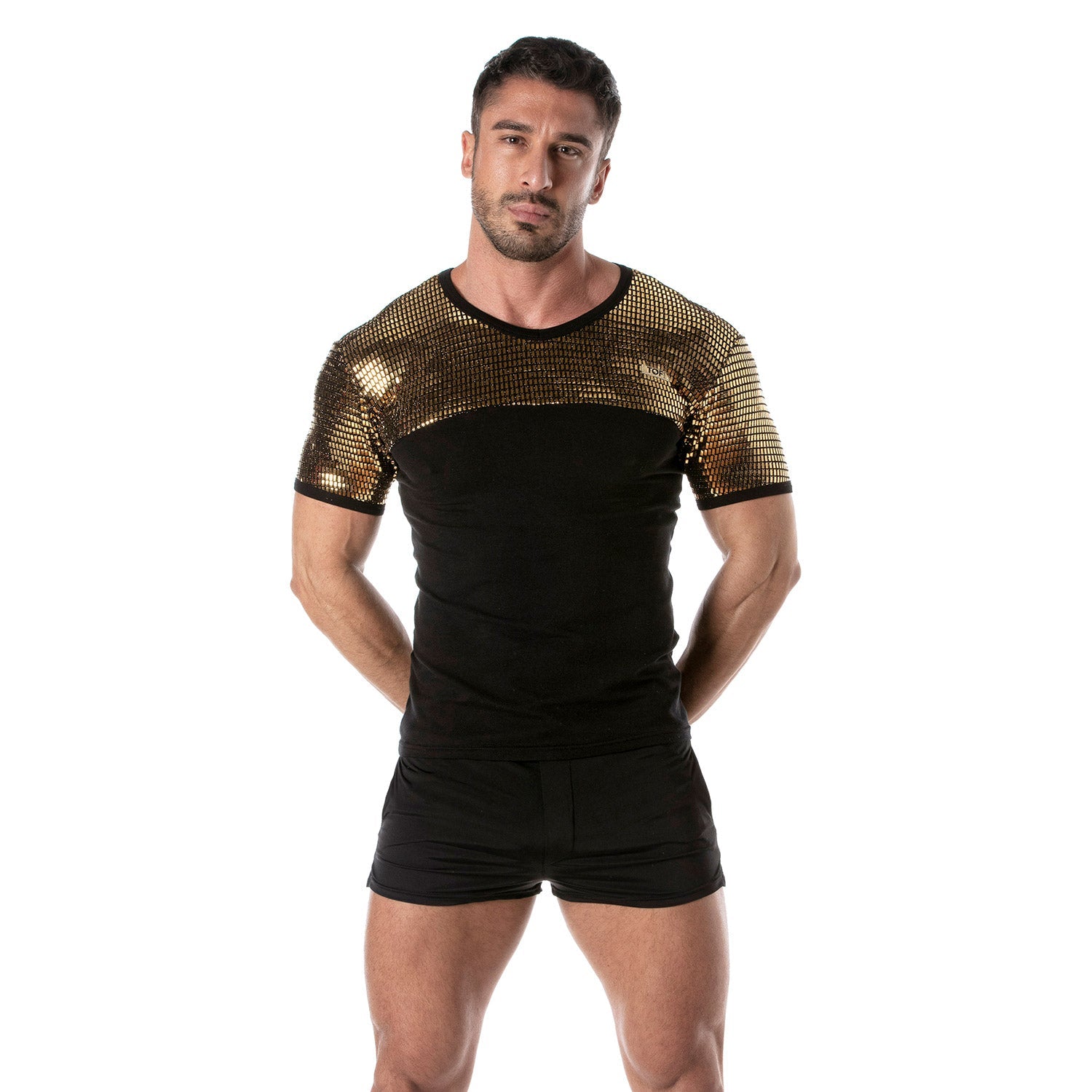 Goldenes Glitzer - T-Shirt für Männer – Provokante Clubwear, Fetish Wear & Pariser Handwerkskunst - TOF Paris - Shop Deutschland Noodosz