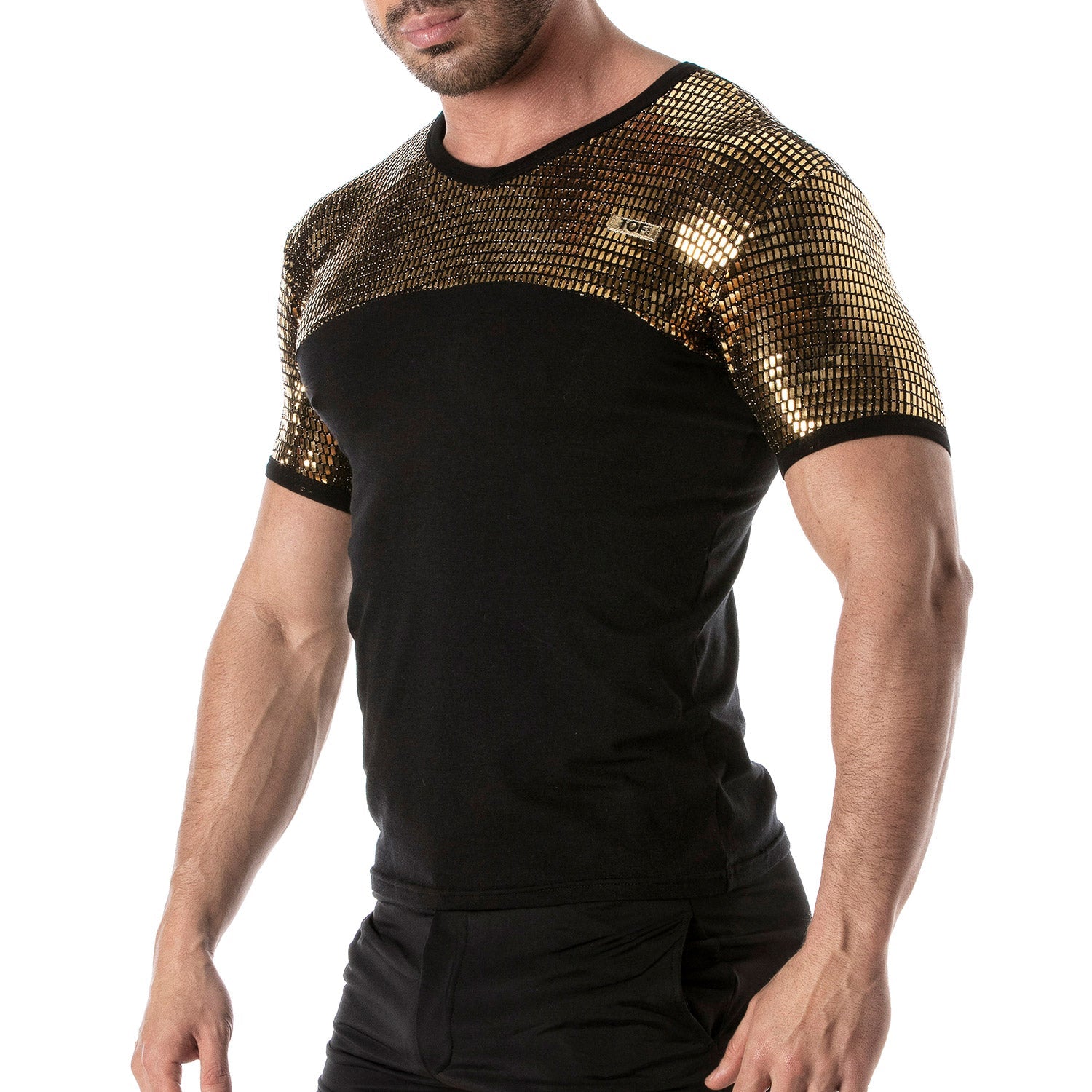 Goldenes Glitzer - T-Shirt für Männer – Provokante Clubwear, Fetish Wear & Pariser Handwerkskunst - TOF Paris - Shop Deutschland Noodosz