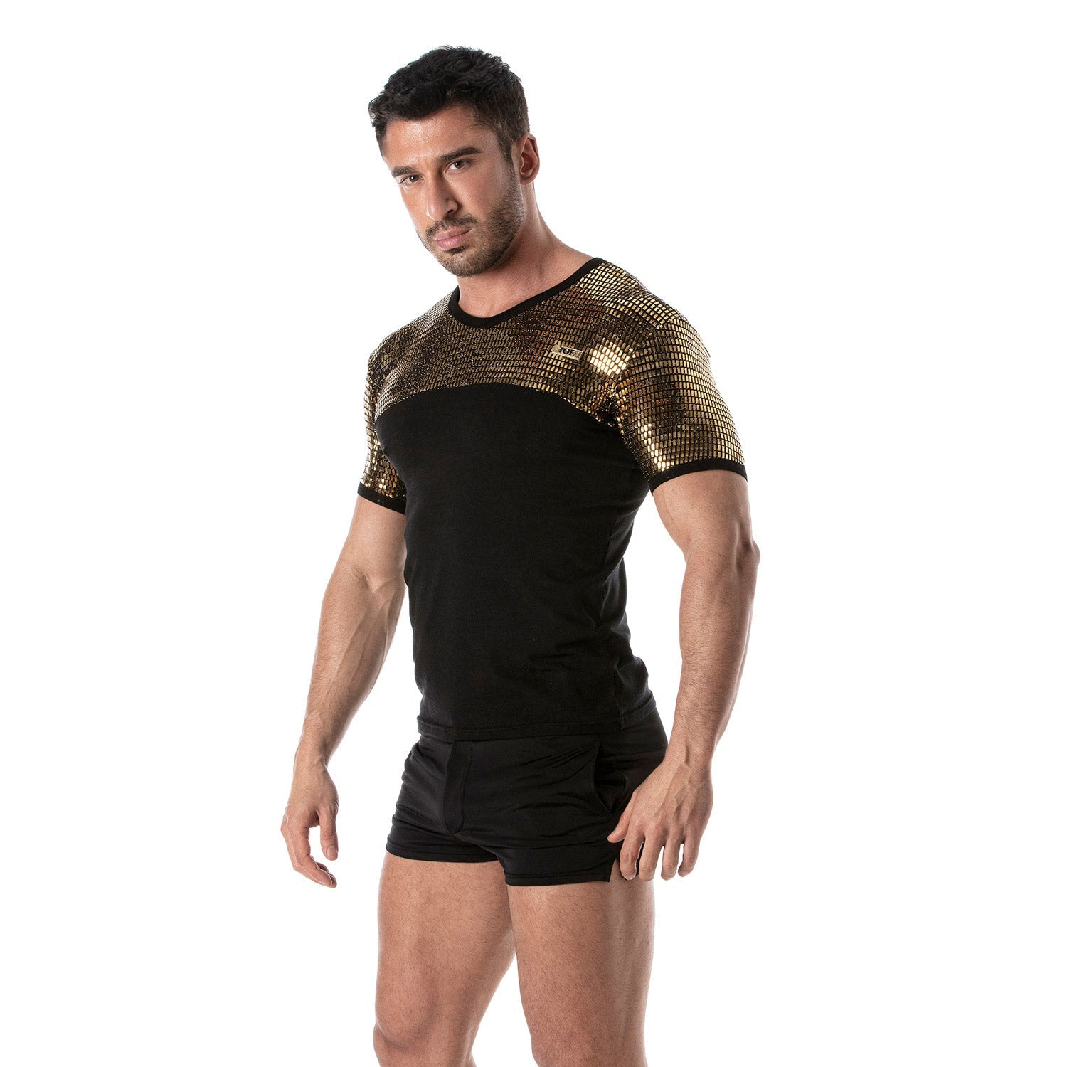 Goldenes Glitzer - T-Shirt für Männer – Provokante Clubwear, Fetish Wear & Pariser Handwerkskunst - TOF Paris - Shop Deutschland Noodosz