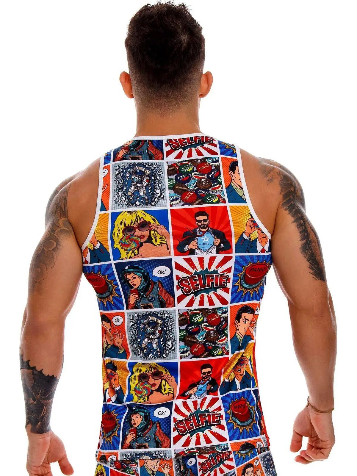 JOR 1134 COMIC Tank Top bedruckt mit Motiv Club Stringer T-Shirt - noodosz