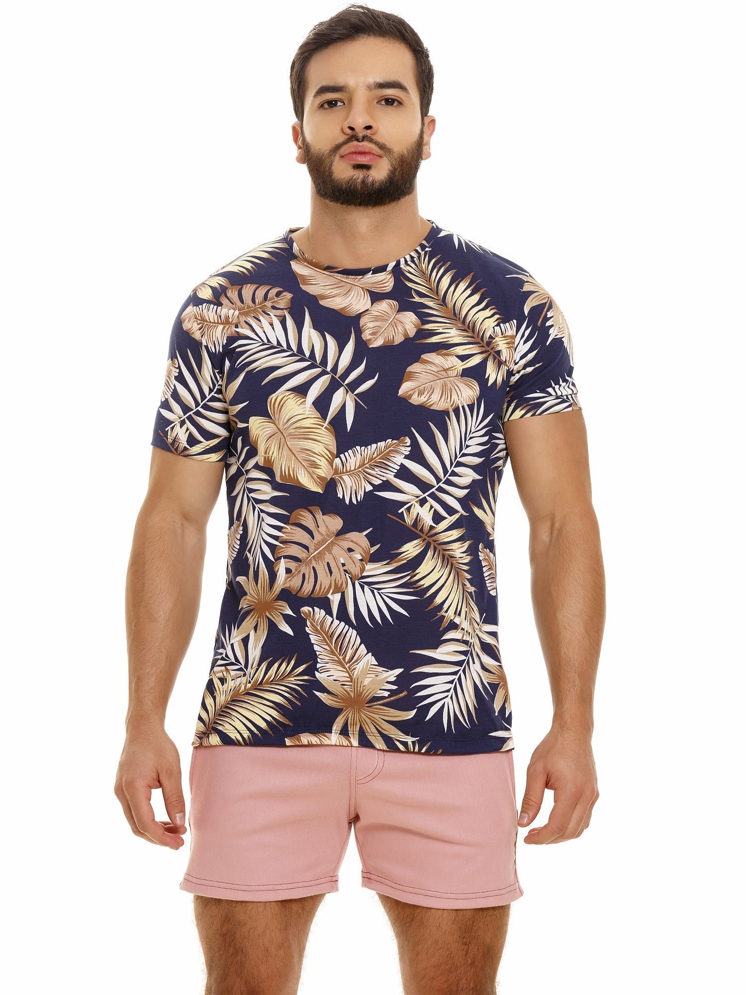 JOR 1772 PARADISE T-Shirt bedruckt Kurzarm Shirt mit Motiv Surferstyle Blumen - noodosz