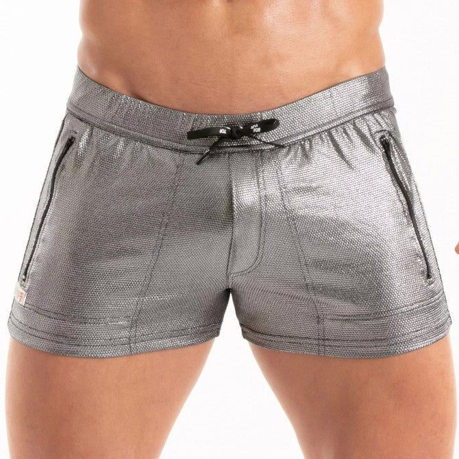 Badeshorts mit Metall - Reißverschluss – Silber - TOF Paris - Shop Deutschland Noodosz