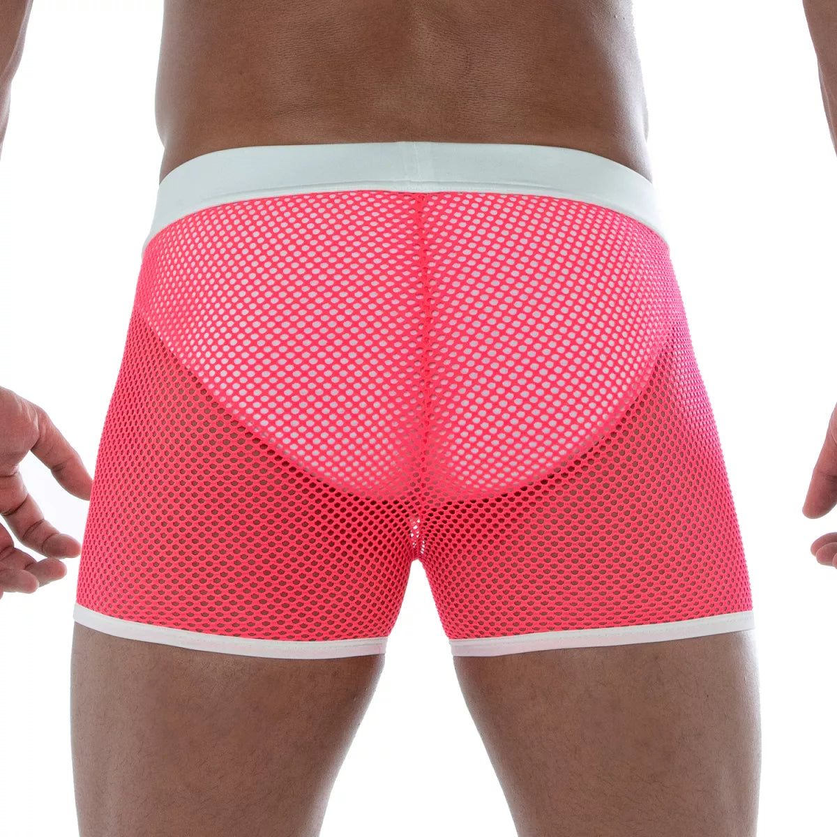 Neon-Shorts aus transparentem Mesh – Pink