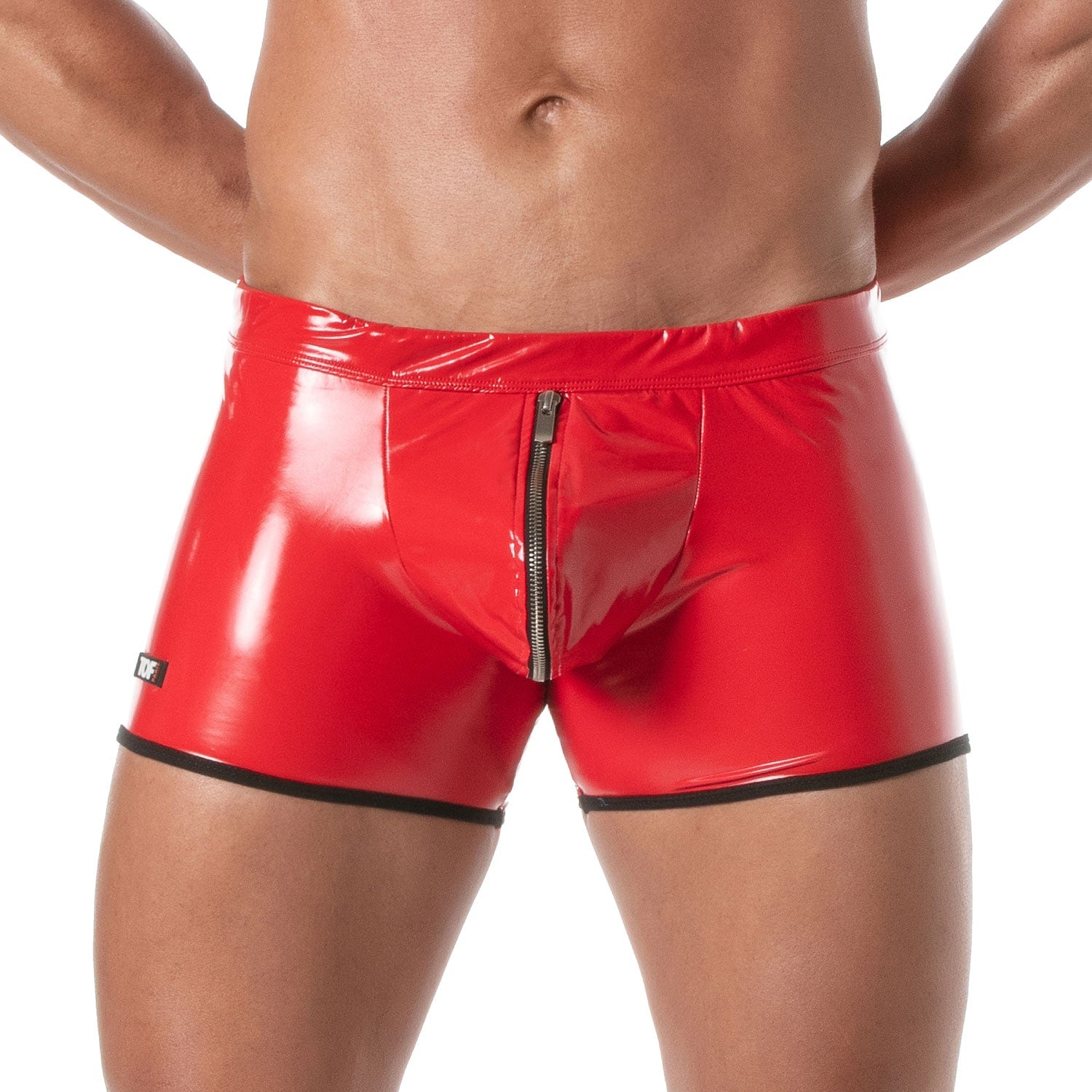 Vinyl - Boxer mit Push - Up - Effekt und Reißverschluss — Rot - TOF Paris - Shop Deutschland Noodosz