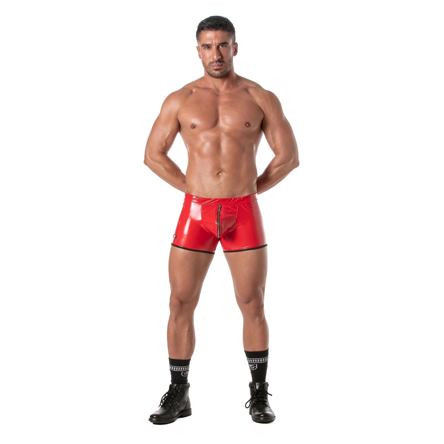 Vinyl - Boxer mit Push - Up - Effekt und Reißverschluss — Rot - TOF Paris - Shop Deutschland Noodosz