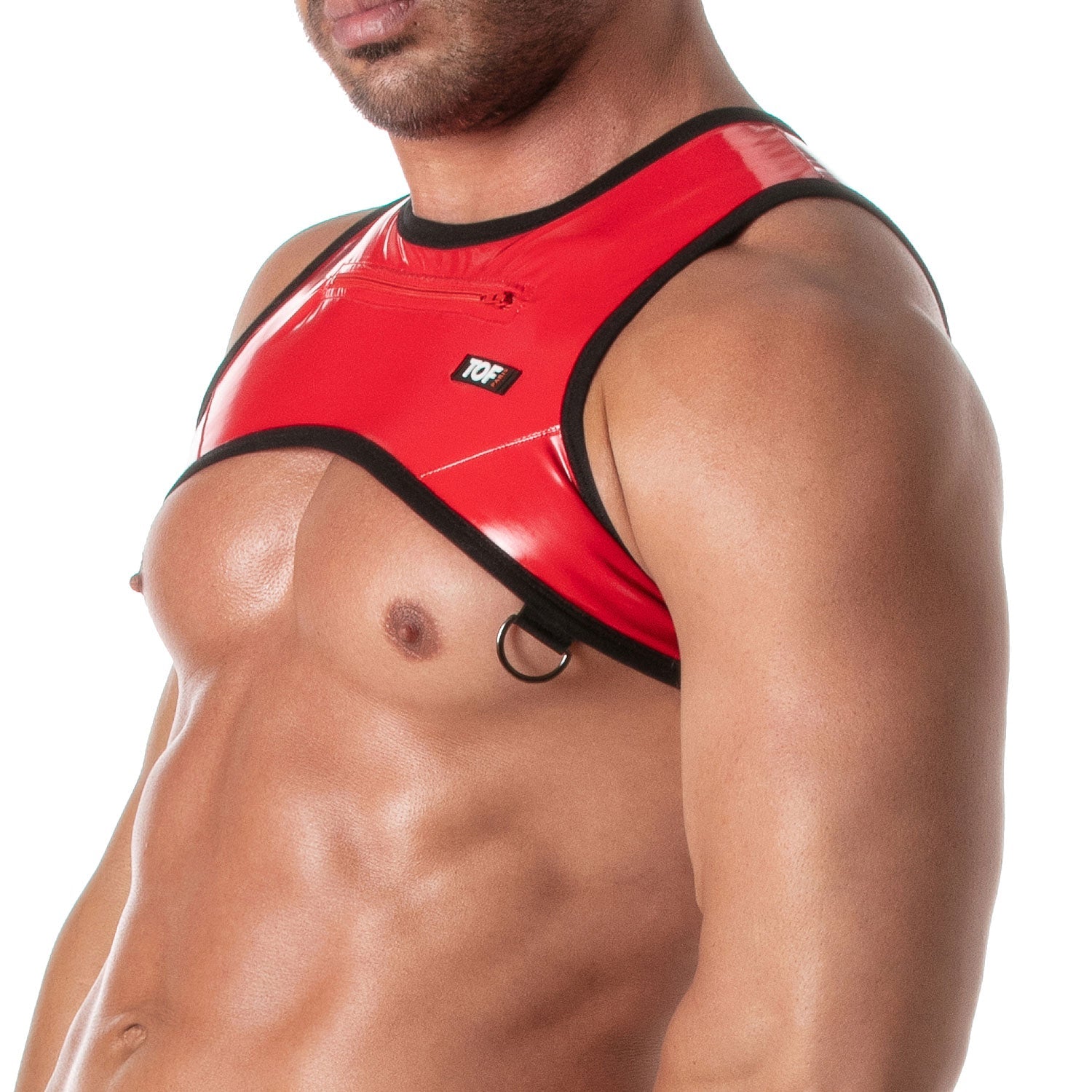 Vinyl - Harness mit Front - Reißverschluss – Rot - TOF Paris - Shop Deutschland Noodosz