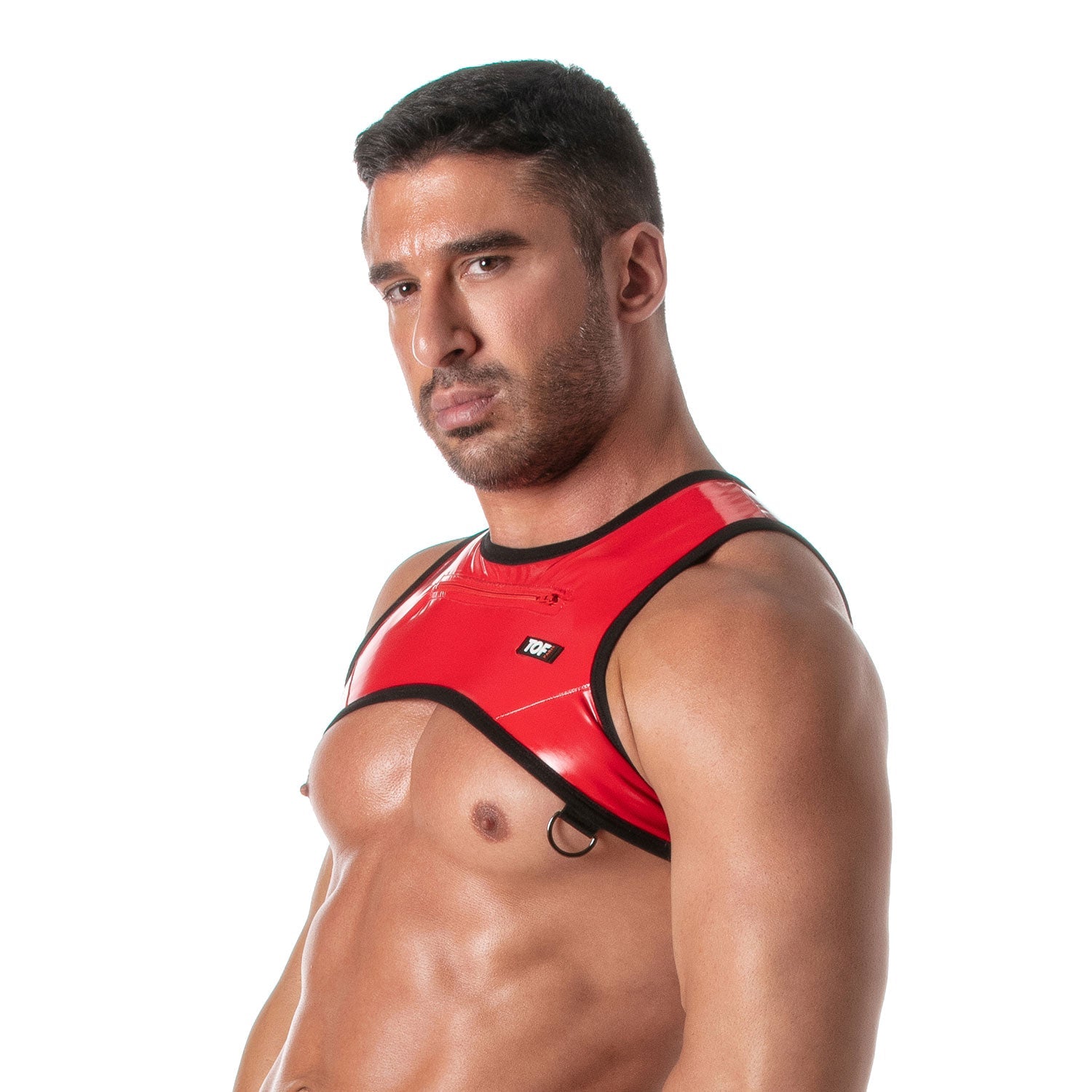 Vinyl - Harness mit Front - Reißverschluss – Rot - TOF Paris - Shop Deutschland Noodosz