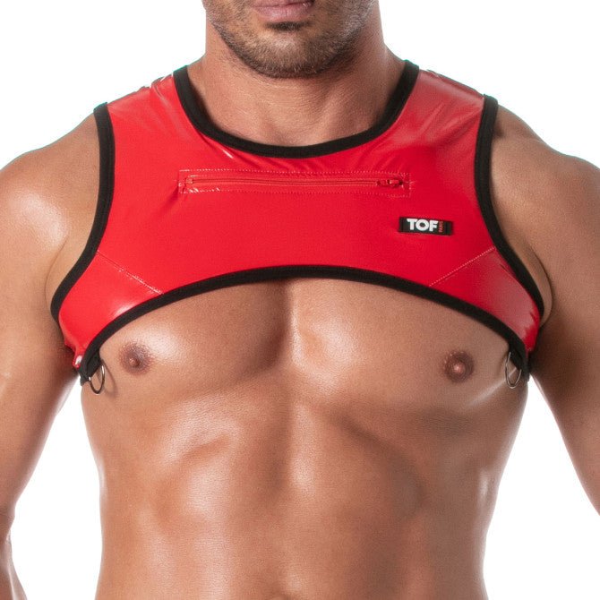 Vinyl - Harness mit Front - Reißverschluss – Rot - TOF Paris - Shop Deutschland Noodosz