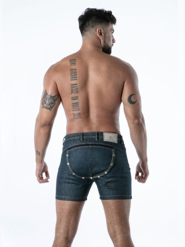 Raw Denim Backless Shorts, kurze Jeanshose