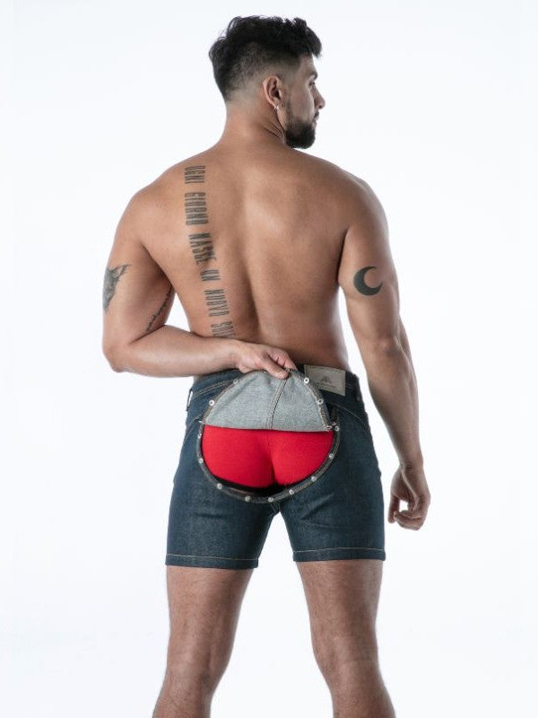 Raw Denim Backless Shorts, kurze Jeanshose
