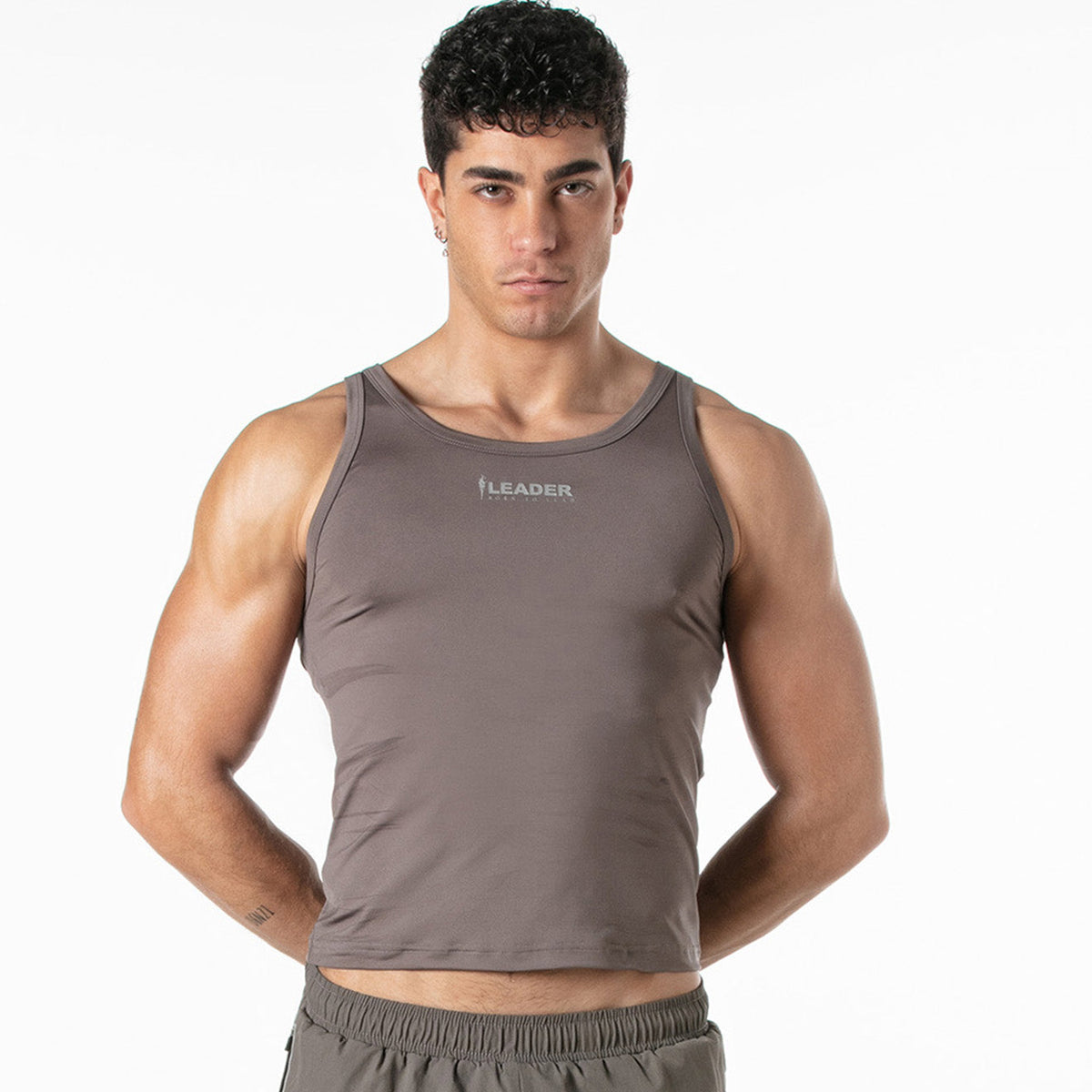 Sportliches Crop-Tanktop, Taupe-0