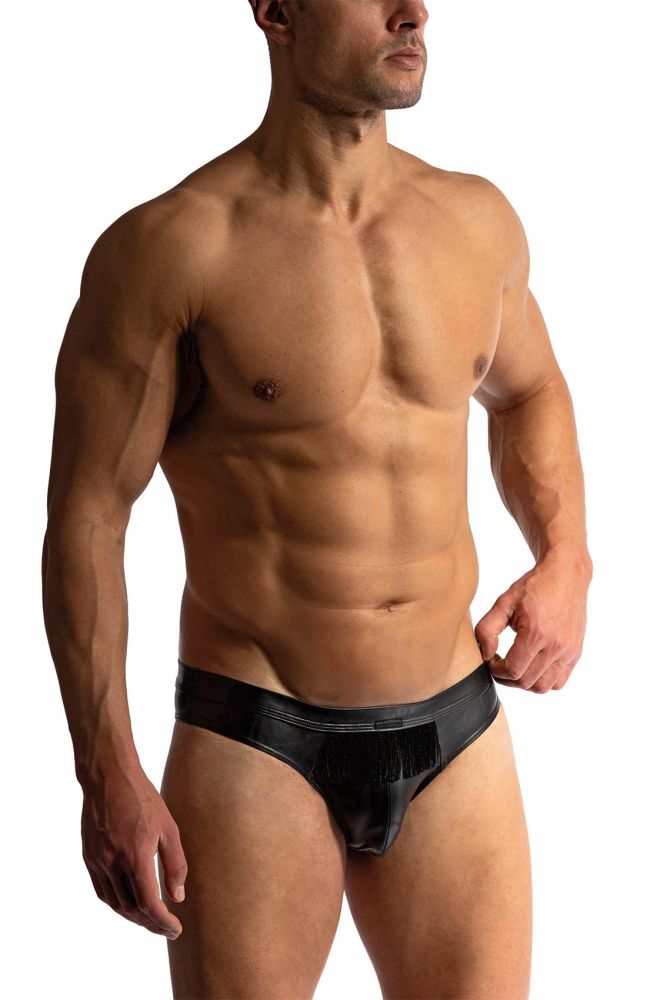 Jock Brief M2418 schwarz in Lederoptik mit Fransen - MANSTORE - Shop Deutschland Noodosz