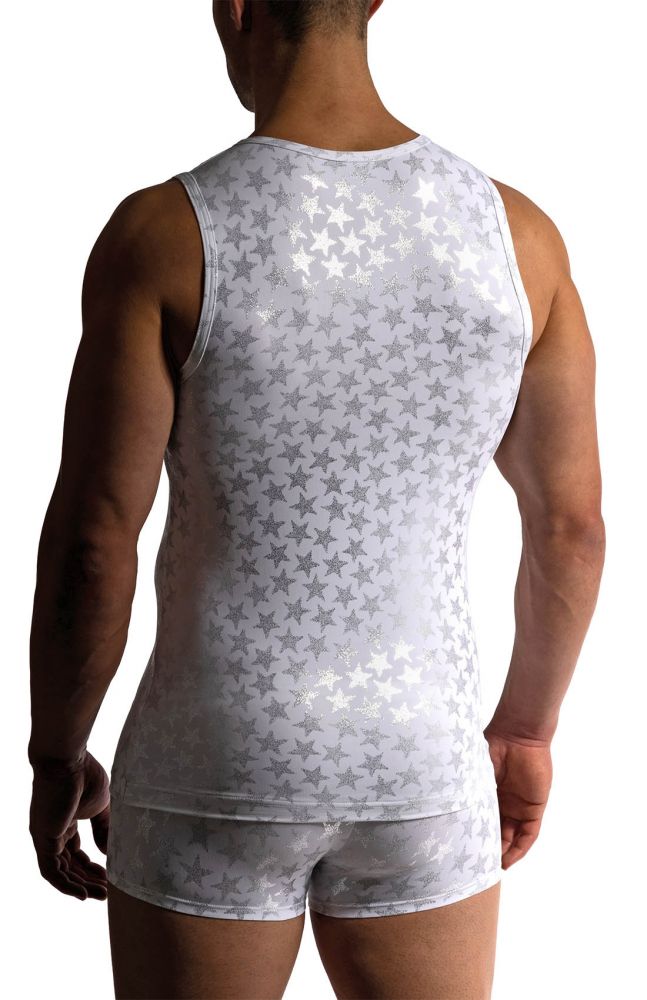 Tank Top M2421 – Herren-Tanktop Weiß/Silber mit Sterne-Foliendruck - MANSTORE - Shop Deutschland Noodosz