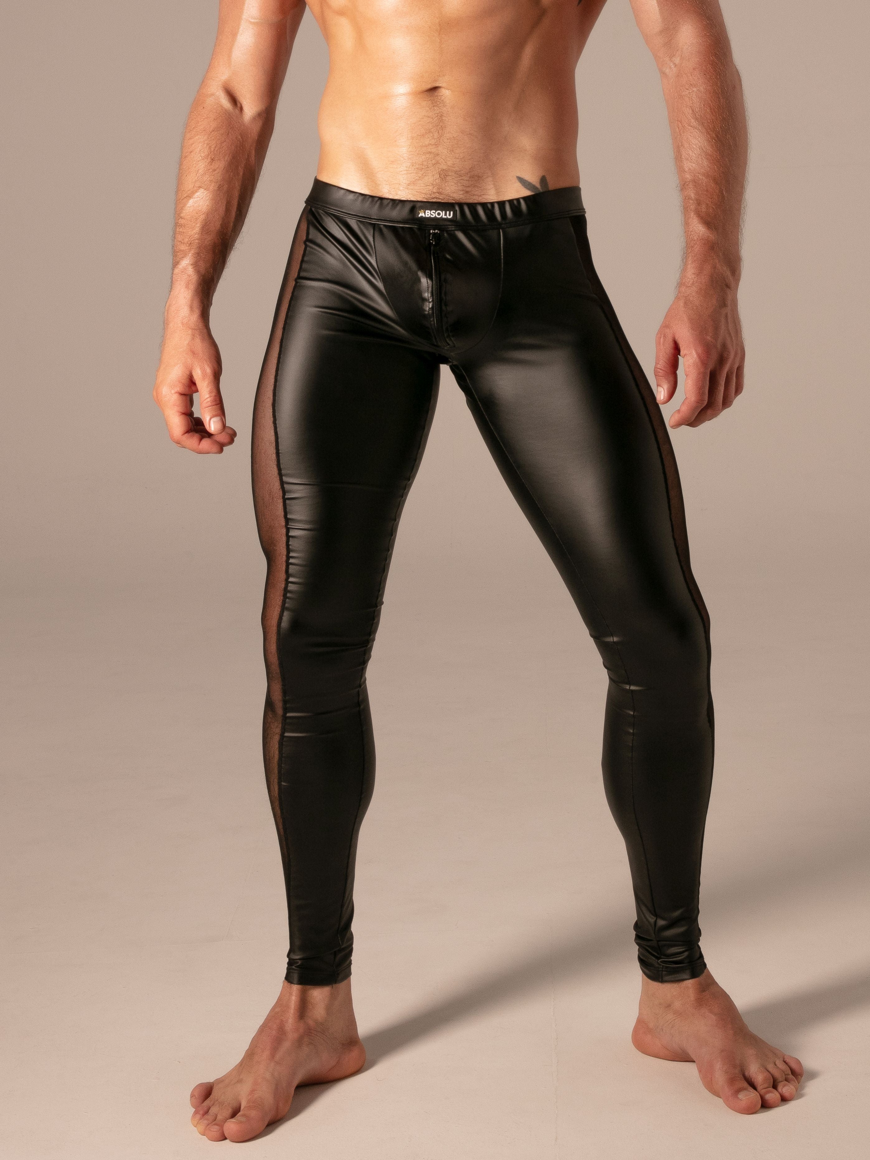 Rebel Zip Legging, Wetlook-Leggings mit Mesh-Einsätzen