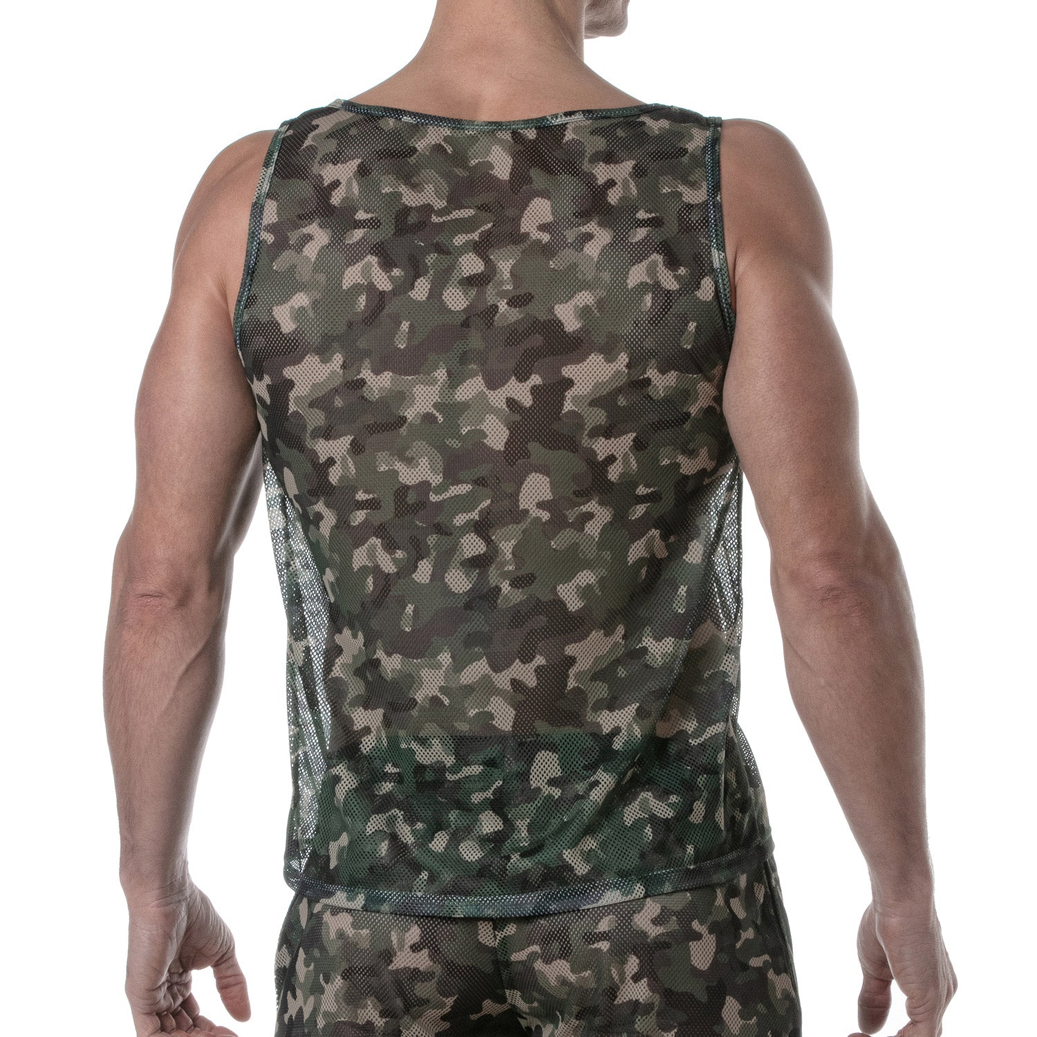 See Through Mesh Tank Top Khaki Camo