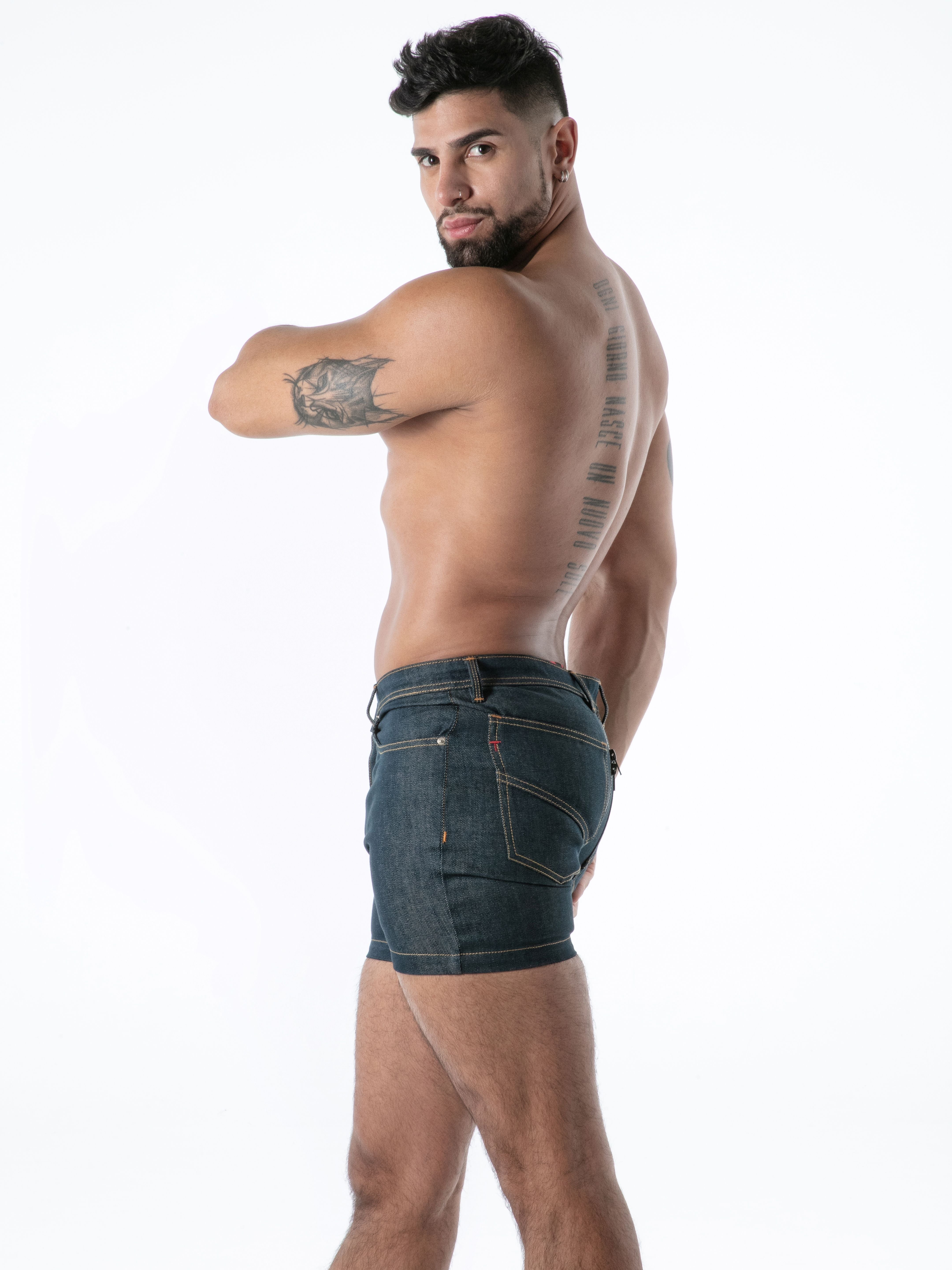 Raw Denim Full-Zip Shorts