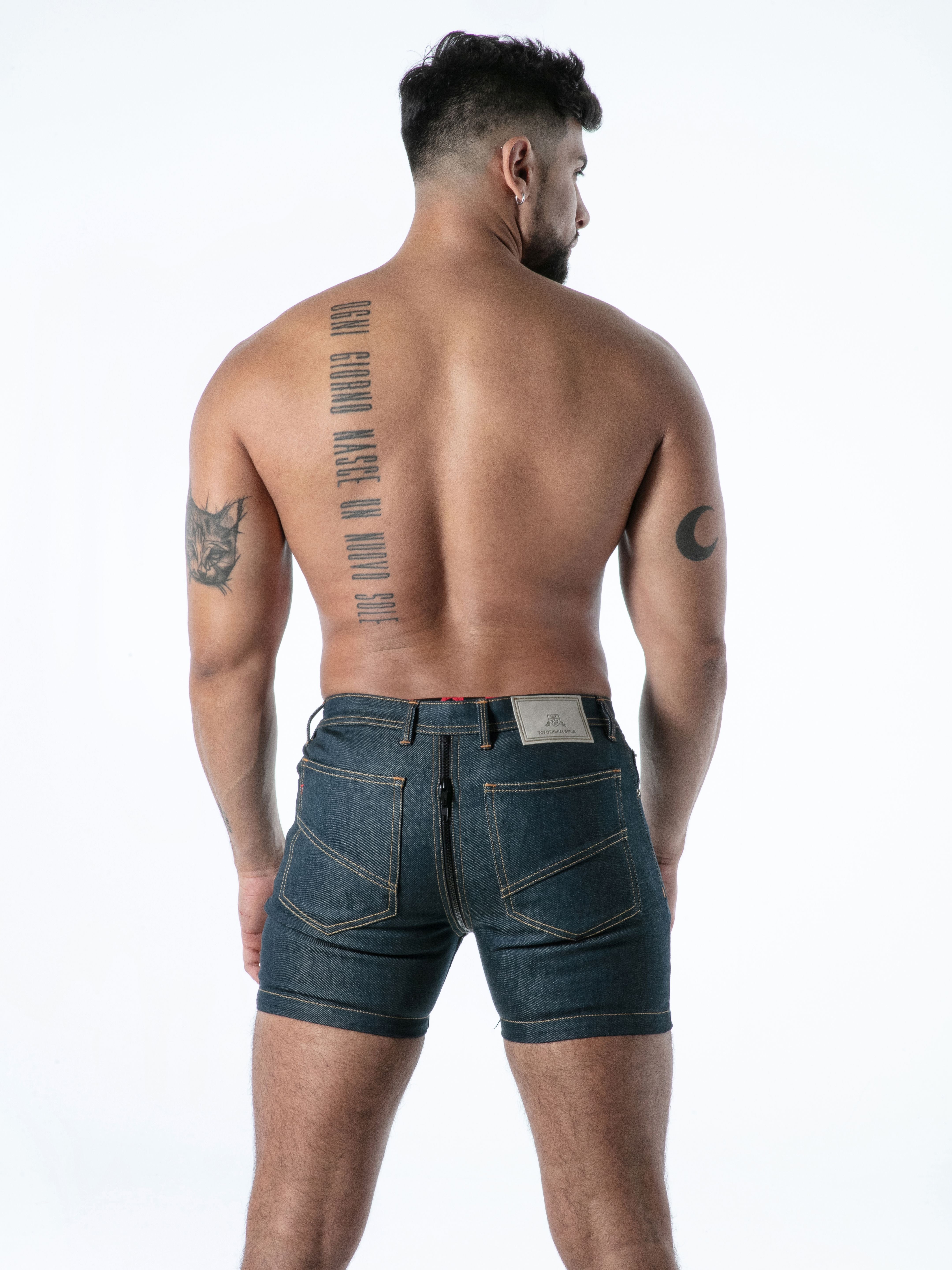 Raw Denim Full-Zip Shorts