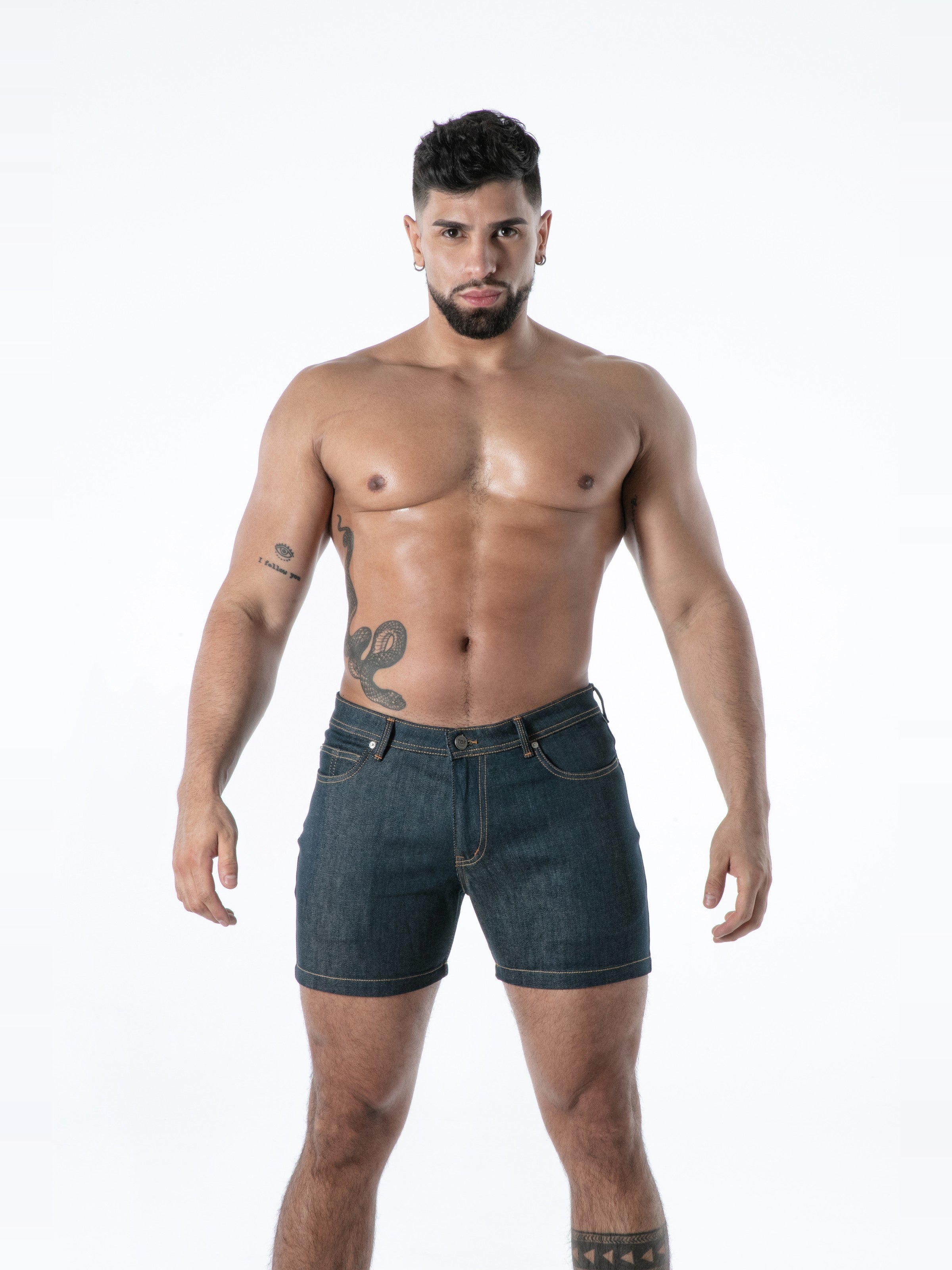 Raw Denim Backless Shorts, kurze Jeanshose