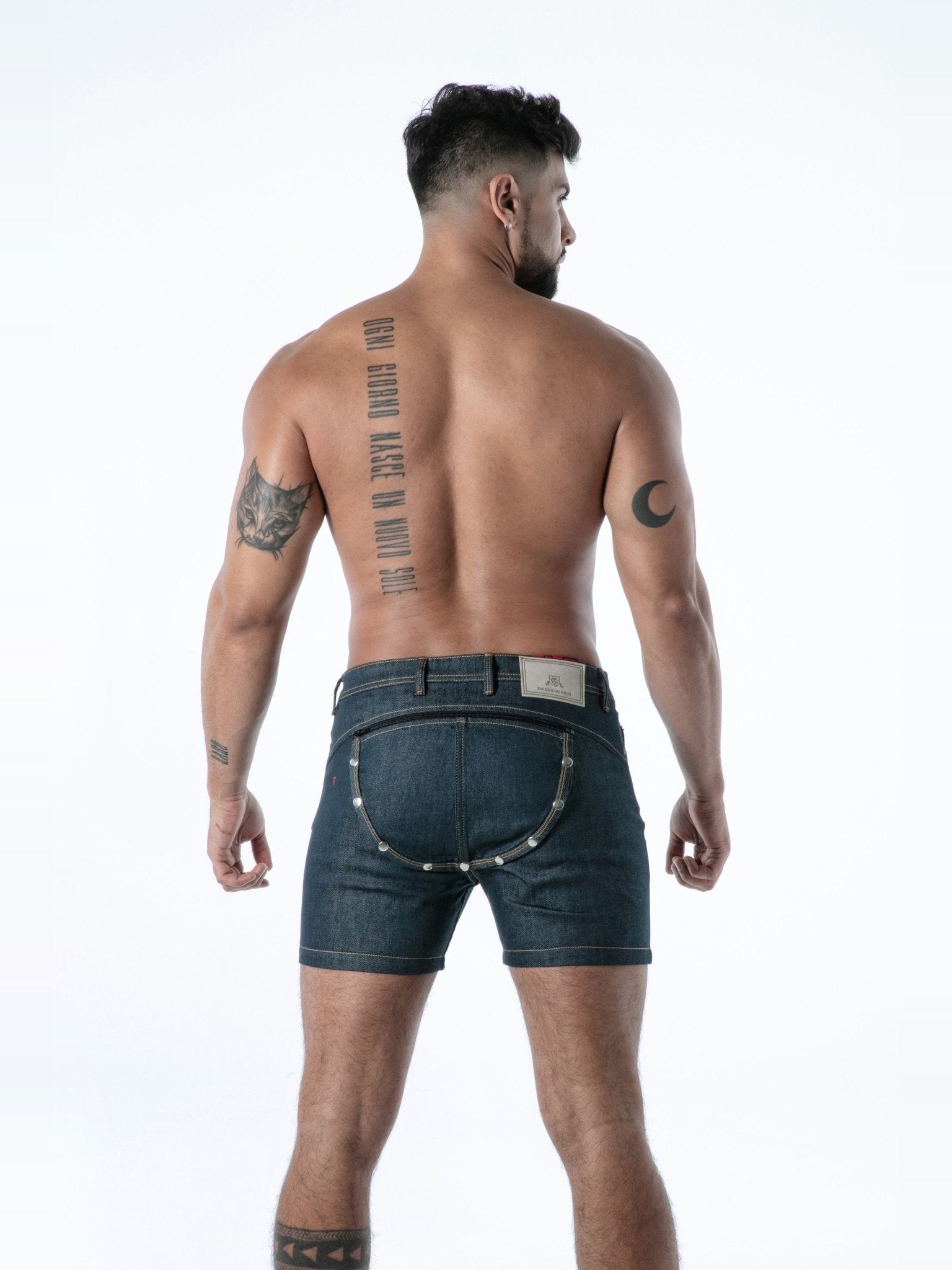 Raw Denim Backless Shorts, kurze Jeanshose - TOF Paris - Shop Deutschland Noodosz