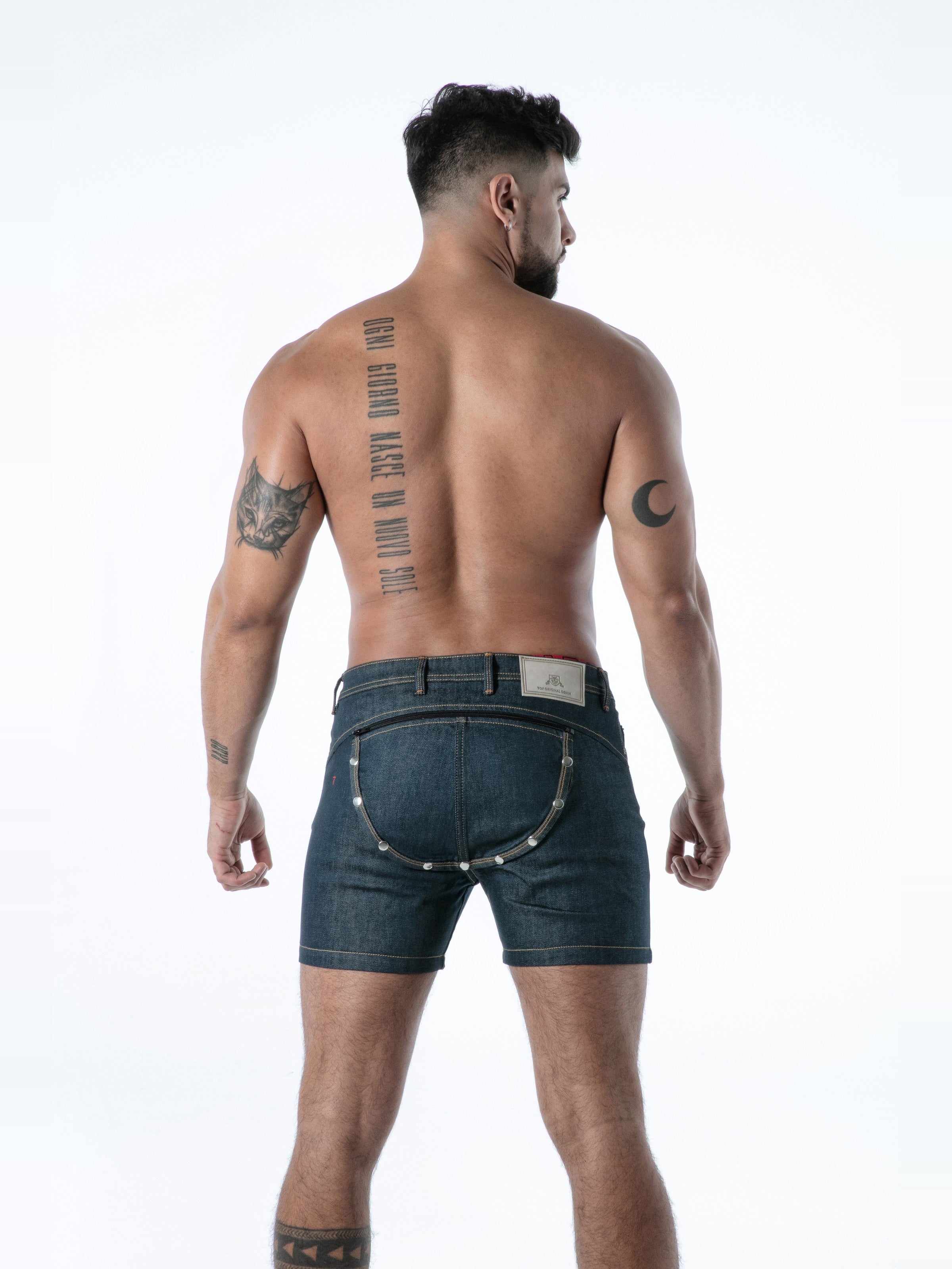 Raw Denim Backless Shorts, kurze Jeanshose