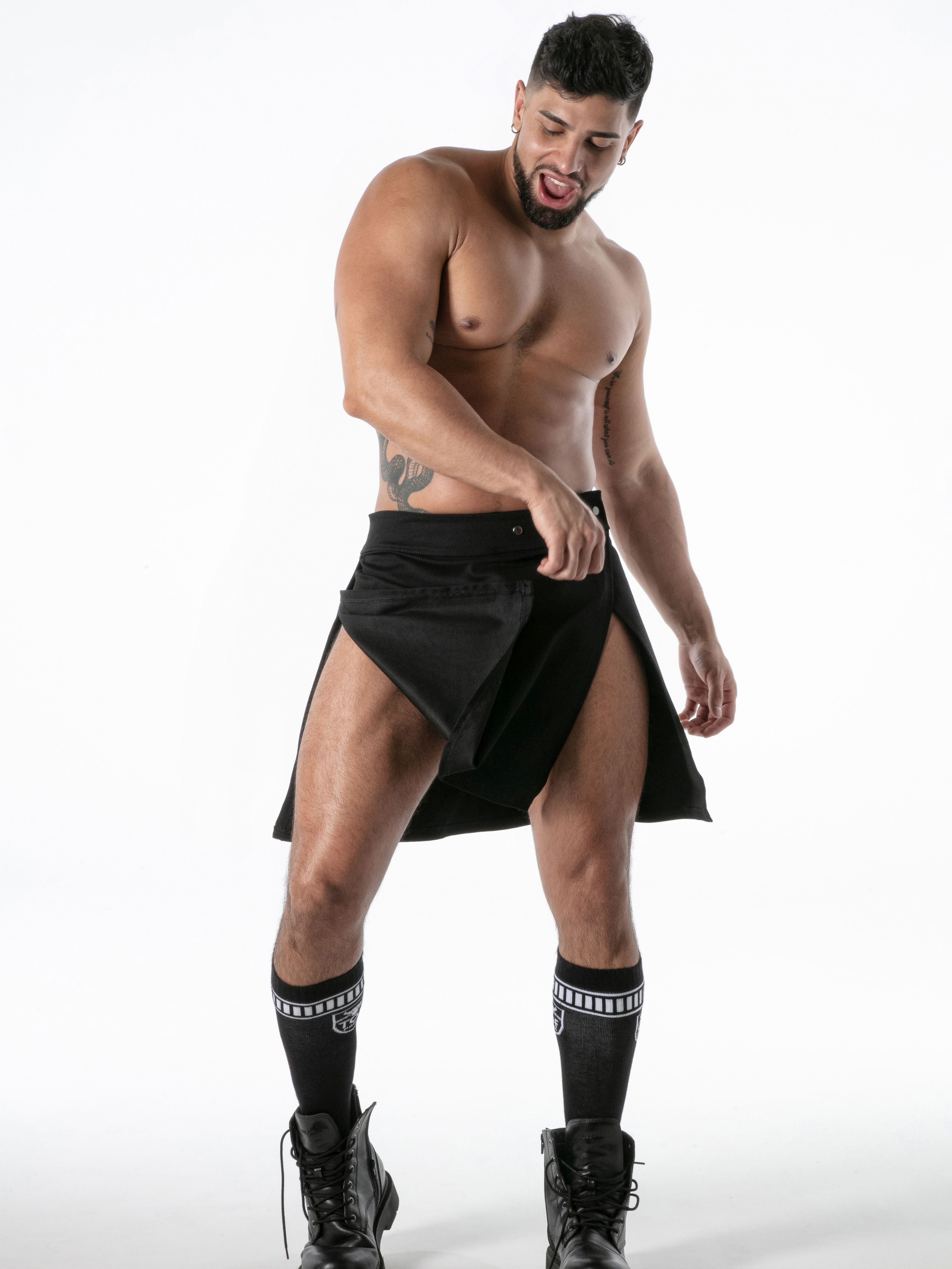 Raw Denim Zip Kilt Black, Jeans Rocks