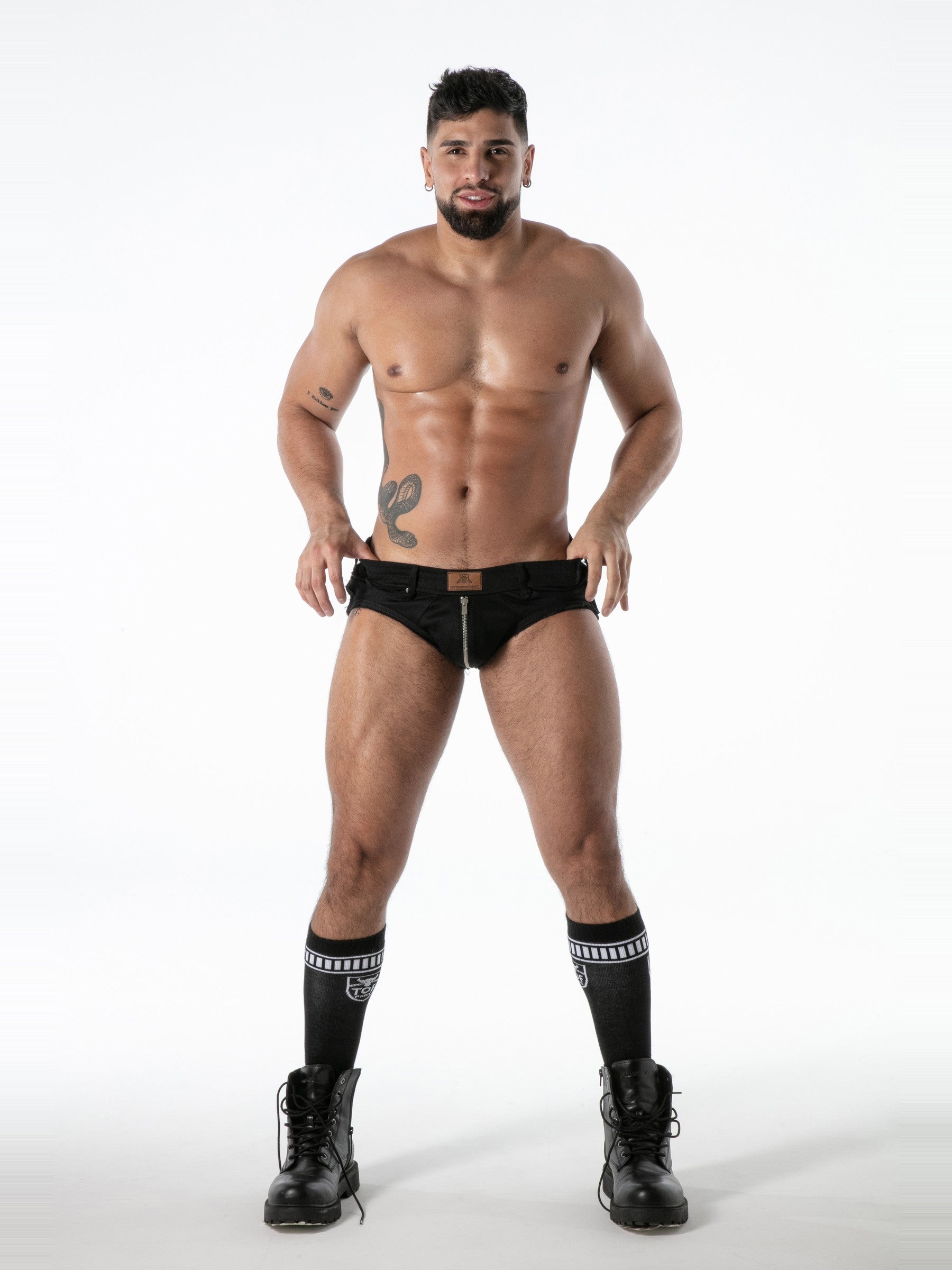 Raw Denim Ful Zip Jock Brief, Jockstrap