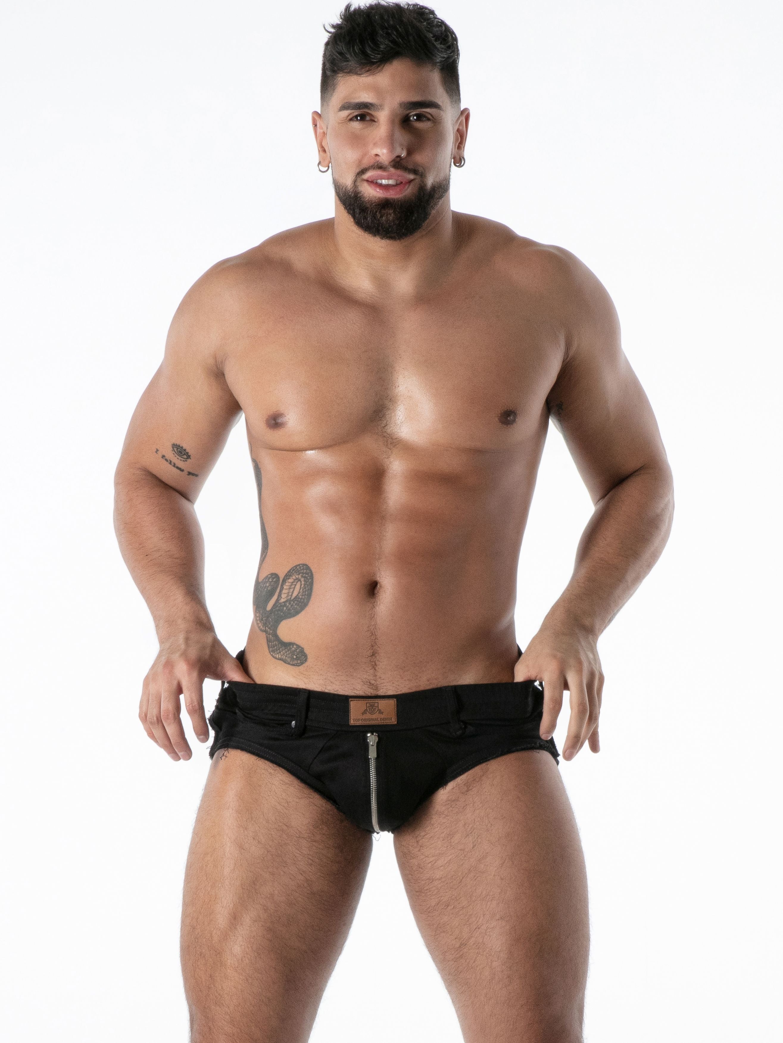 Raw Denim Ful Zip Jock Brief, Jockstrap