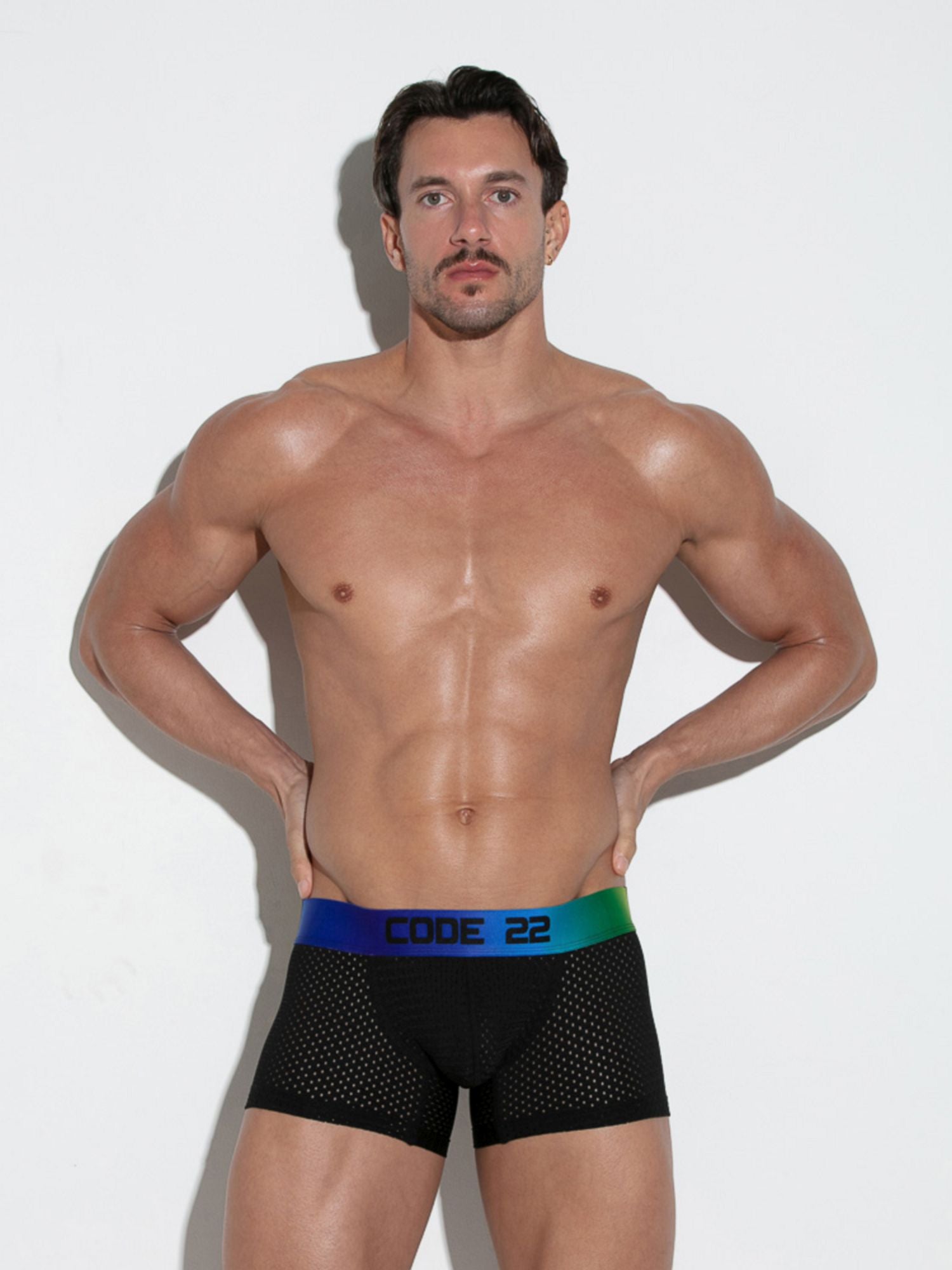 CODE 22 Pride Mesh Boxer in black with colorful elastic waistband, showcasing stylish design and fit. CODE 22  PRIDE MESH BOXER - 2172 Boxershorts Code 22 Kleidung & Accessoires:Herren:Herrenmode:Unterwäsche nudosz.myshopify.com