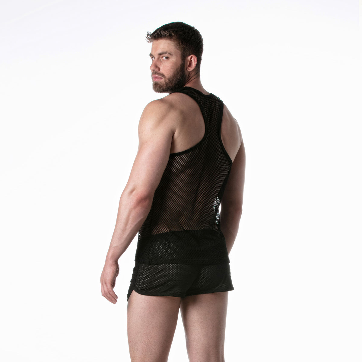 Schwarzes Mesh-Tanktop mit schwarzen Details – 4