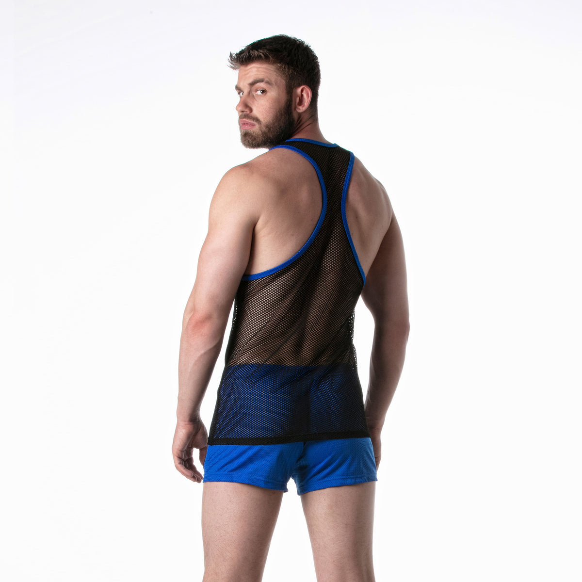 Mesh-Tanktop, schwarz mit blauen Details – 4