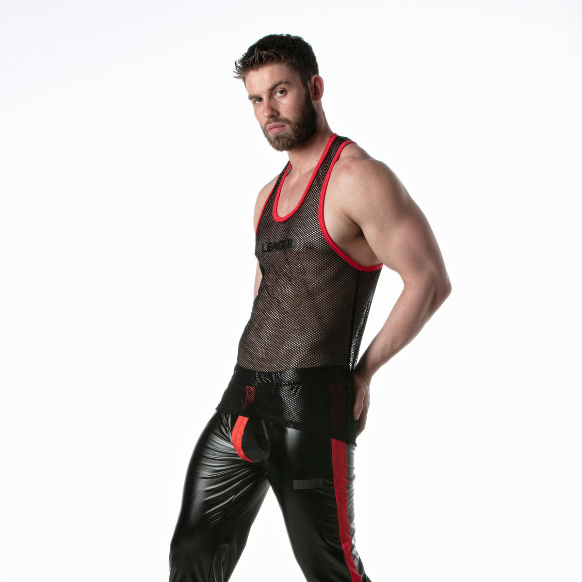 Schwarzes Mesh-Tanktop mit roten Details – 3