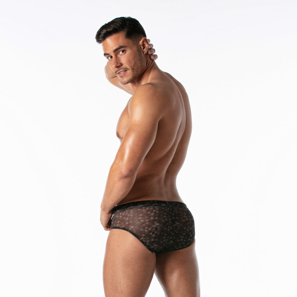 Badehose mit geometrischem Muster, schwarz – 4